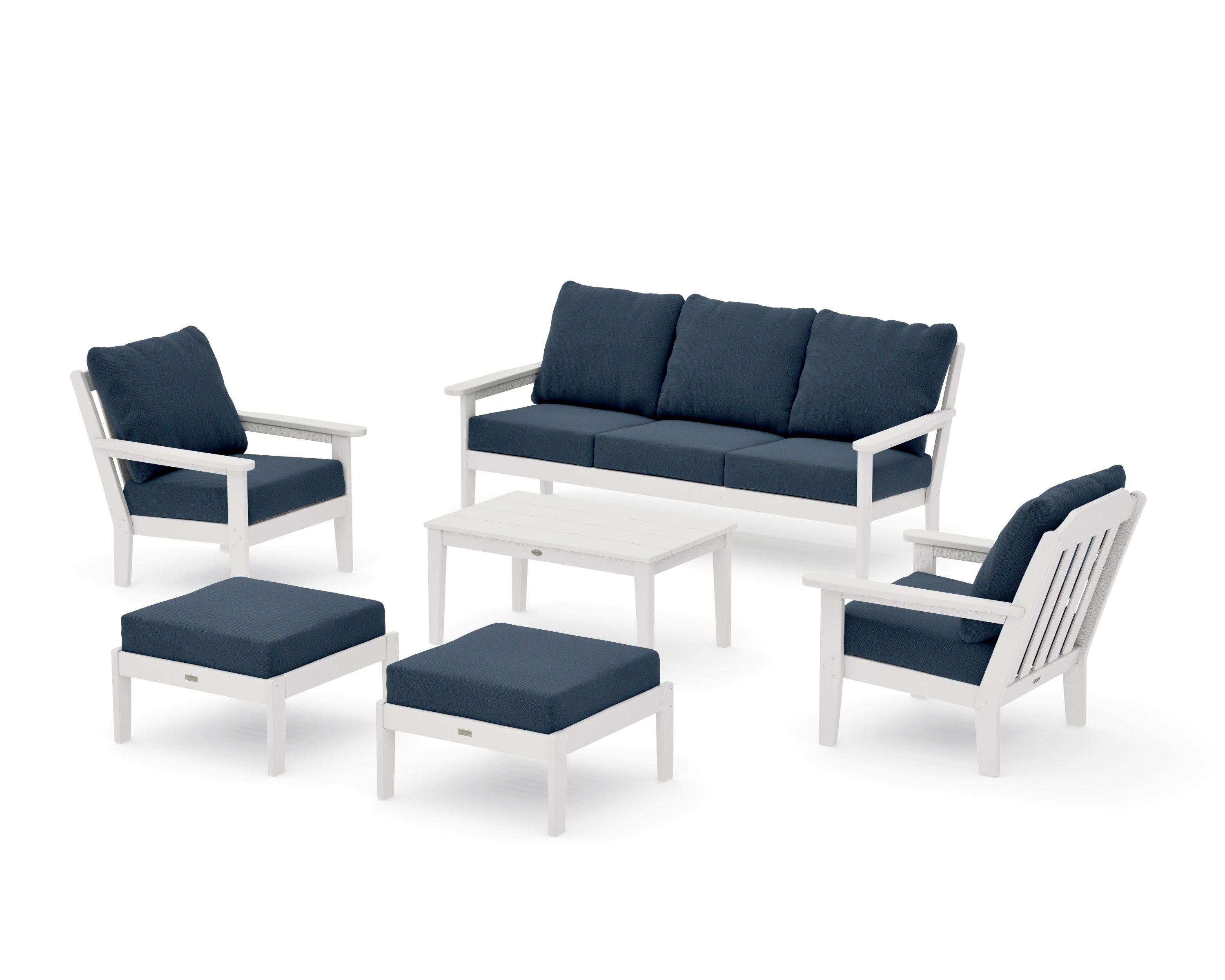 Cottage 6-Piece Lounge Sofa Set in Vintage White / Marine Indigo