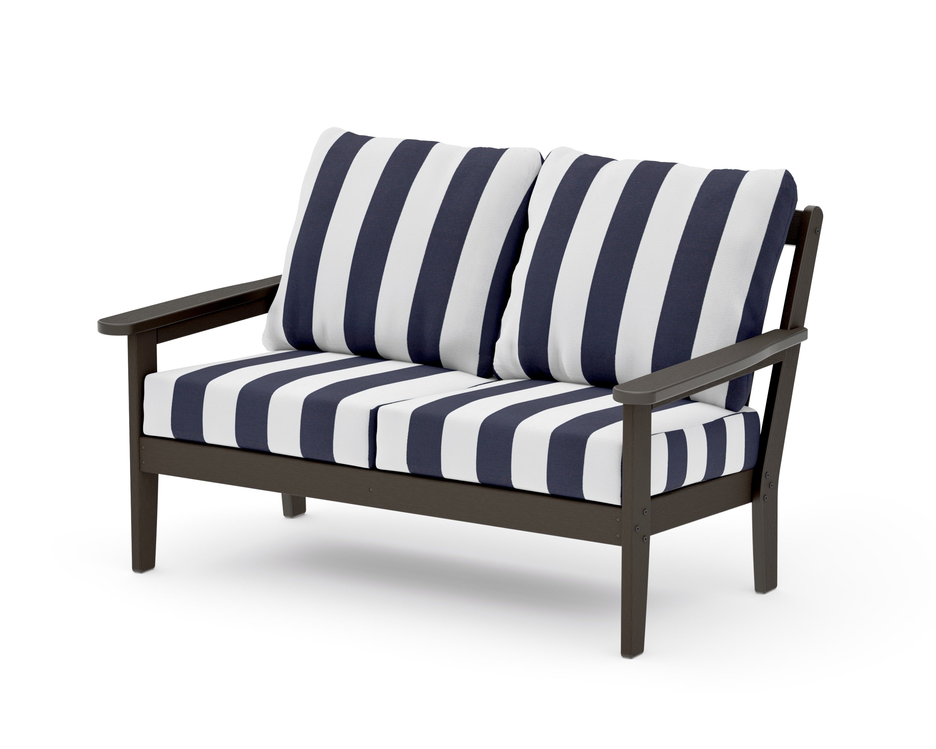 Cottage Deep Seating Loveseat in Vintage Coffee / Cabana Stripe Navy