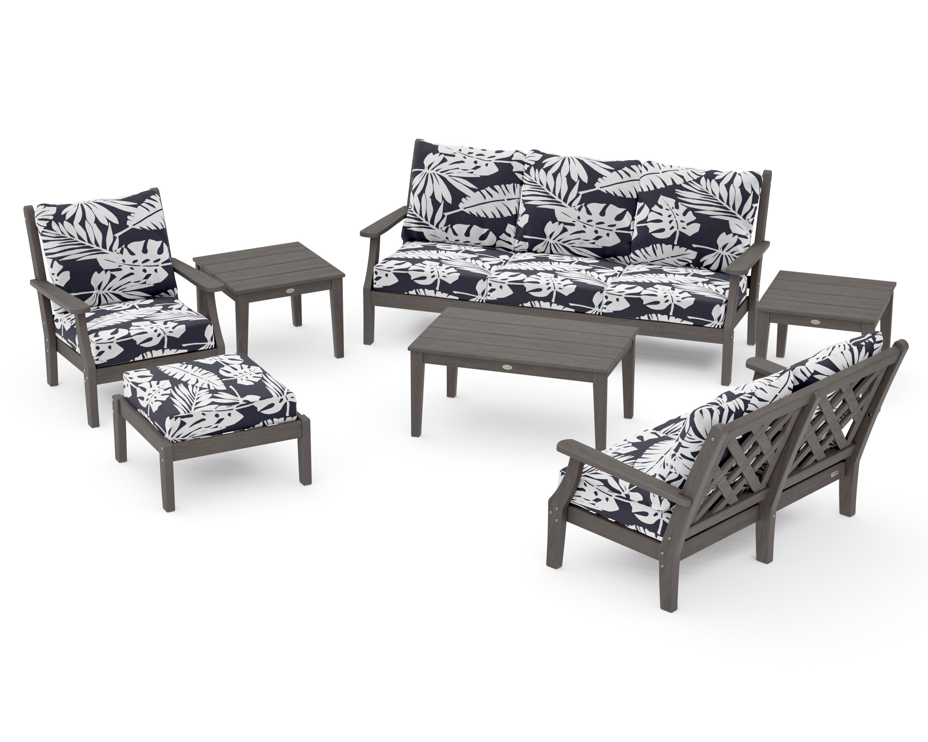 Wovendale 7-Piece Deep Seating Set in Driftwood / Leaf Navy