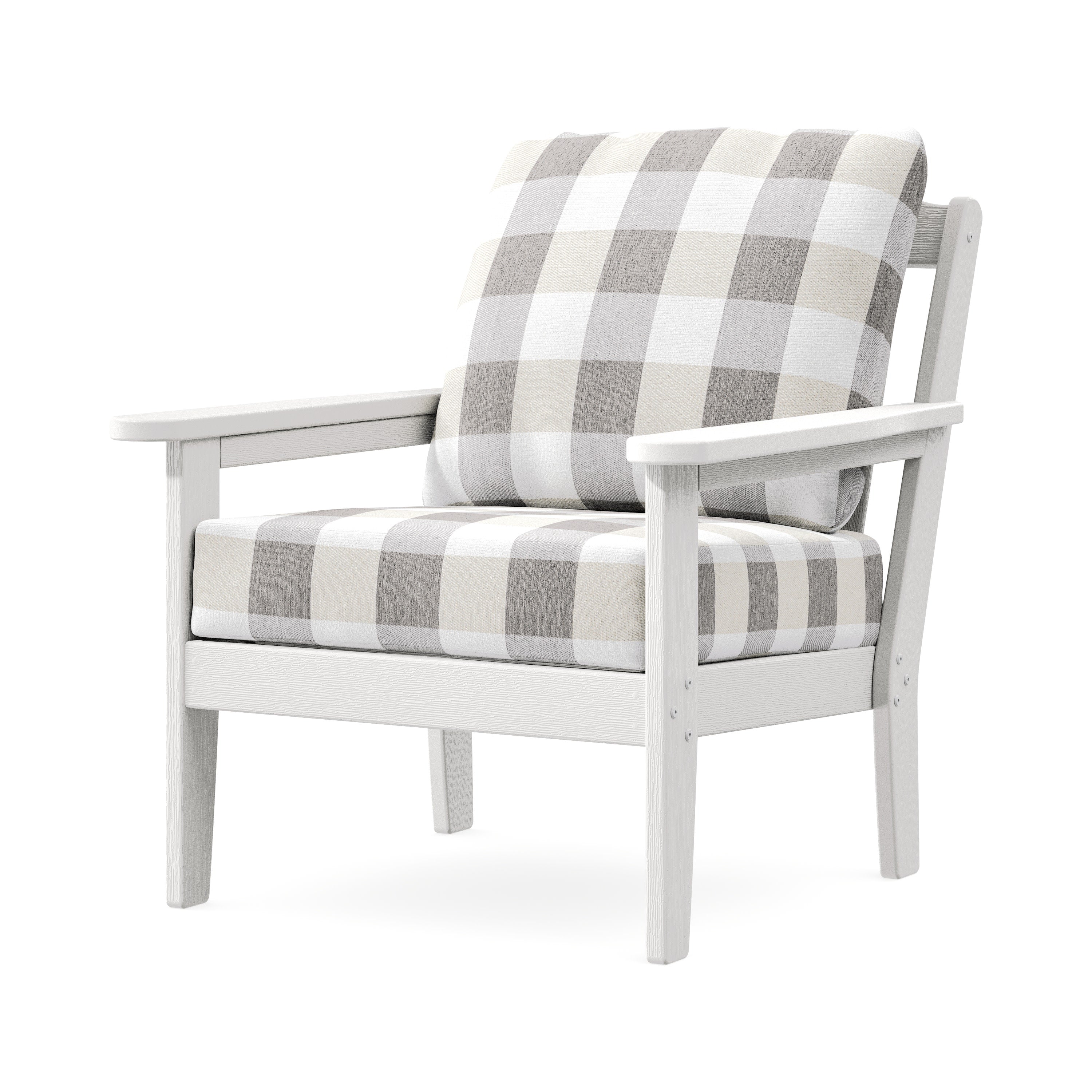 Cottage Deep Seating Chair in Vintage White / Buffalo Plaid Grey Mist