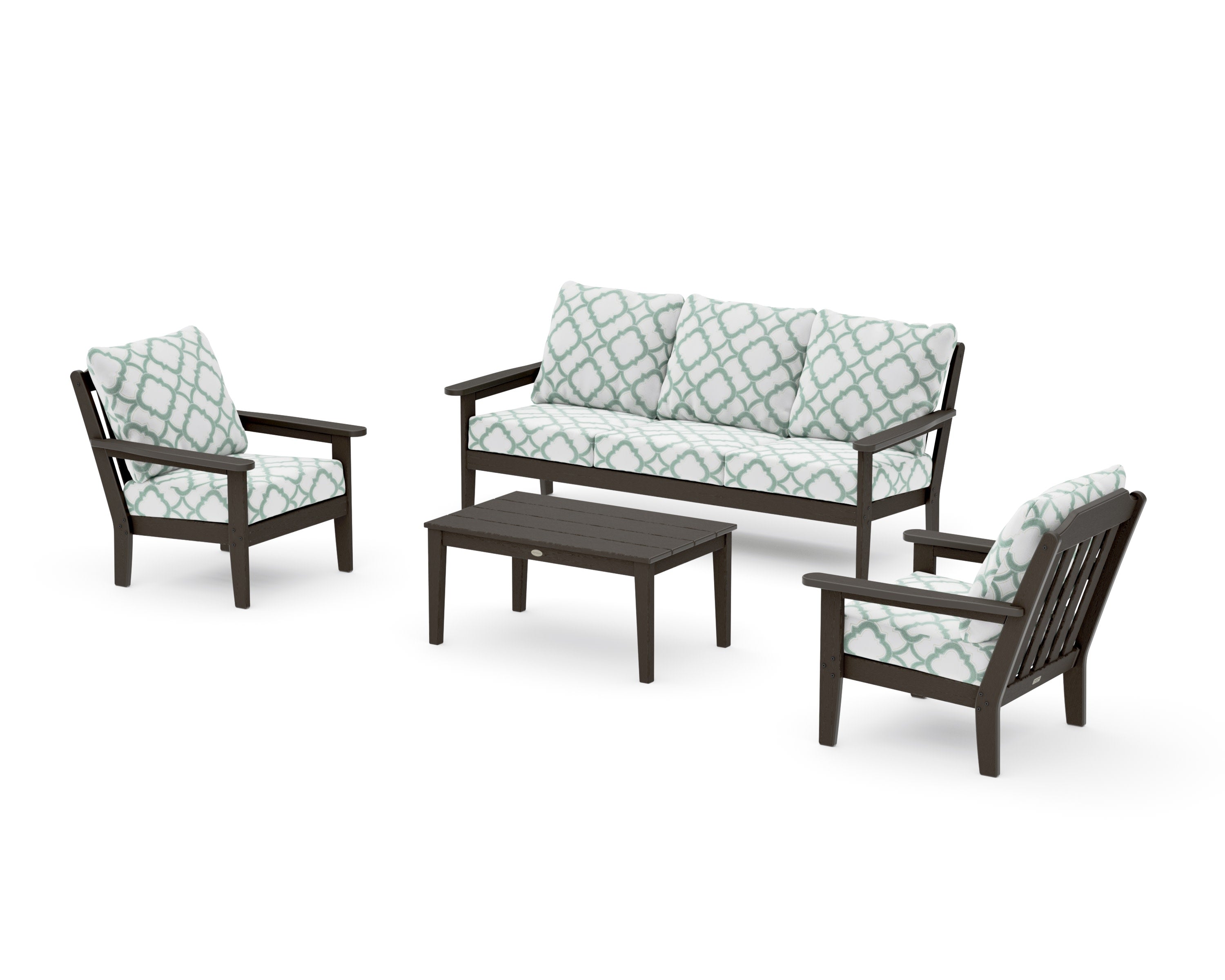 Cottage 4-Piece Deep Seating Set with Sofa in Vintage Coffee / Trellis Glacier Spa