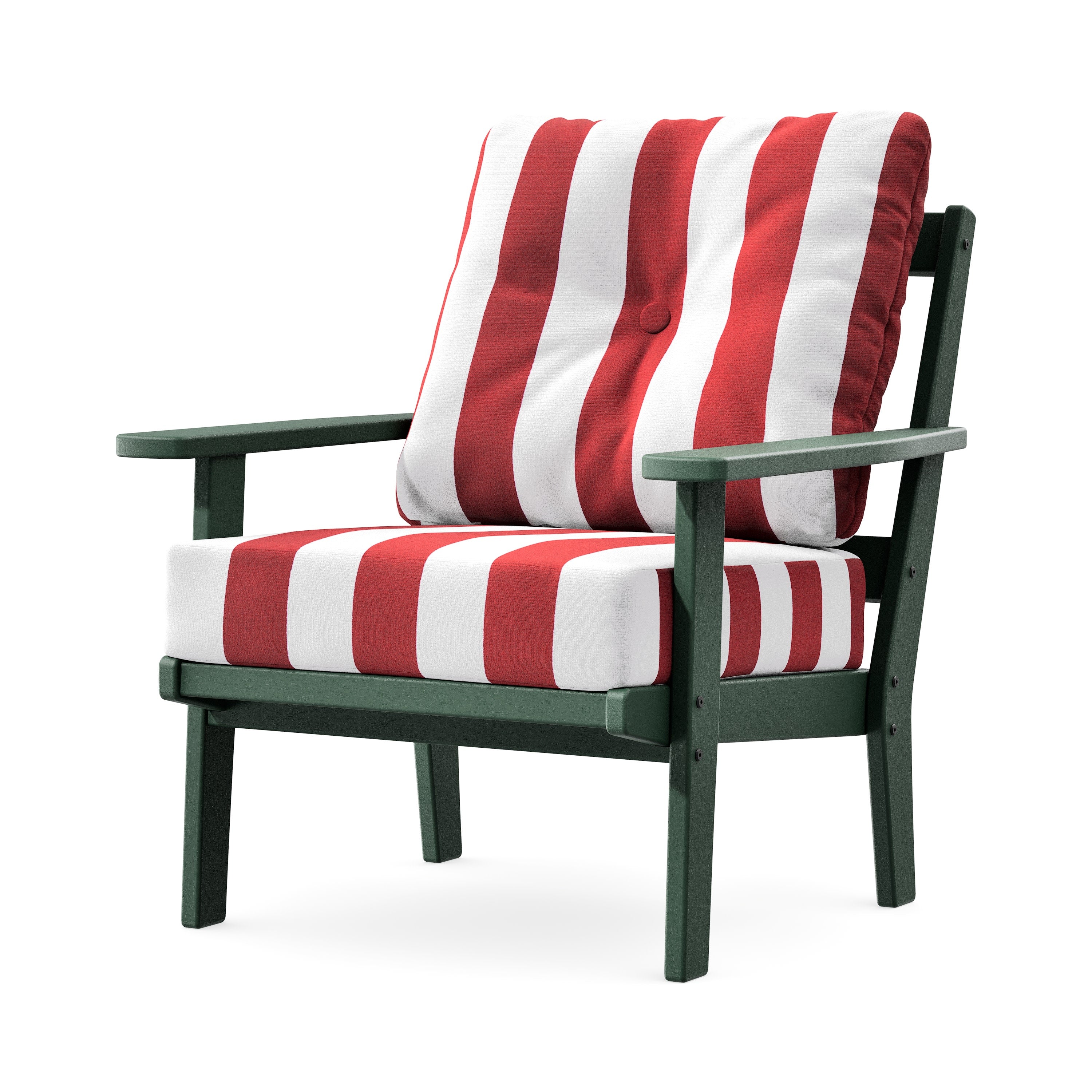 Prairie Deep Seating Chair in Green / Cabana Stripe Crimson