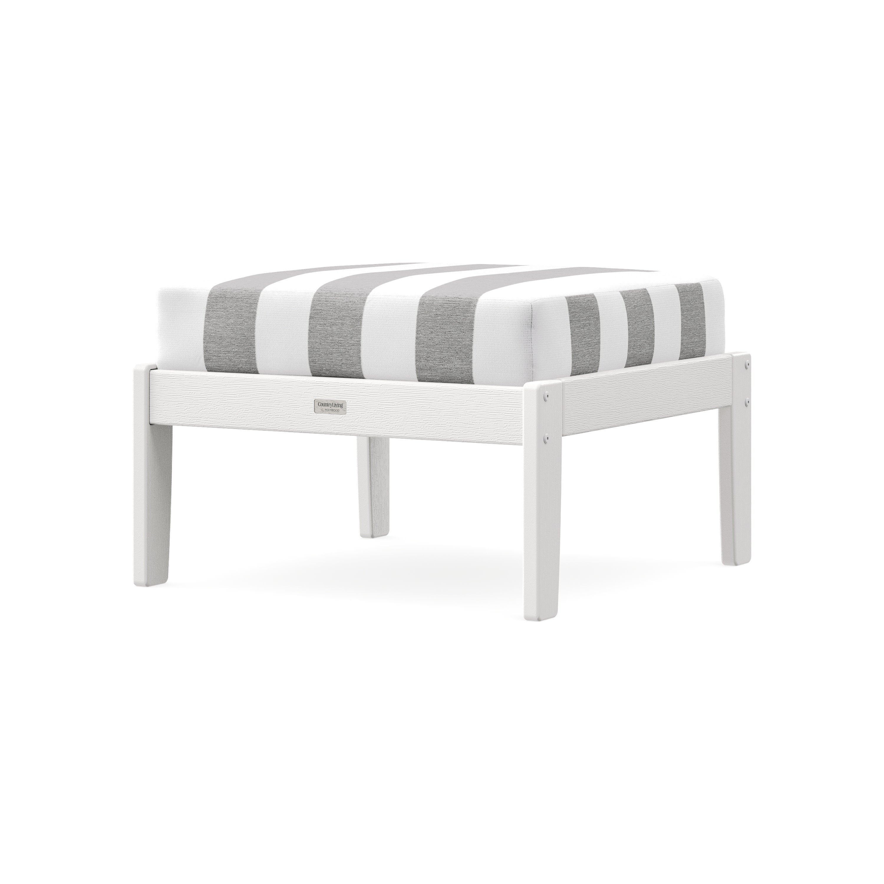 Cottage Deep Seating Ottoman in Vintage White / Cabana Stripe Grey Mist