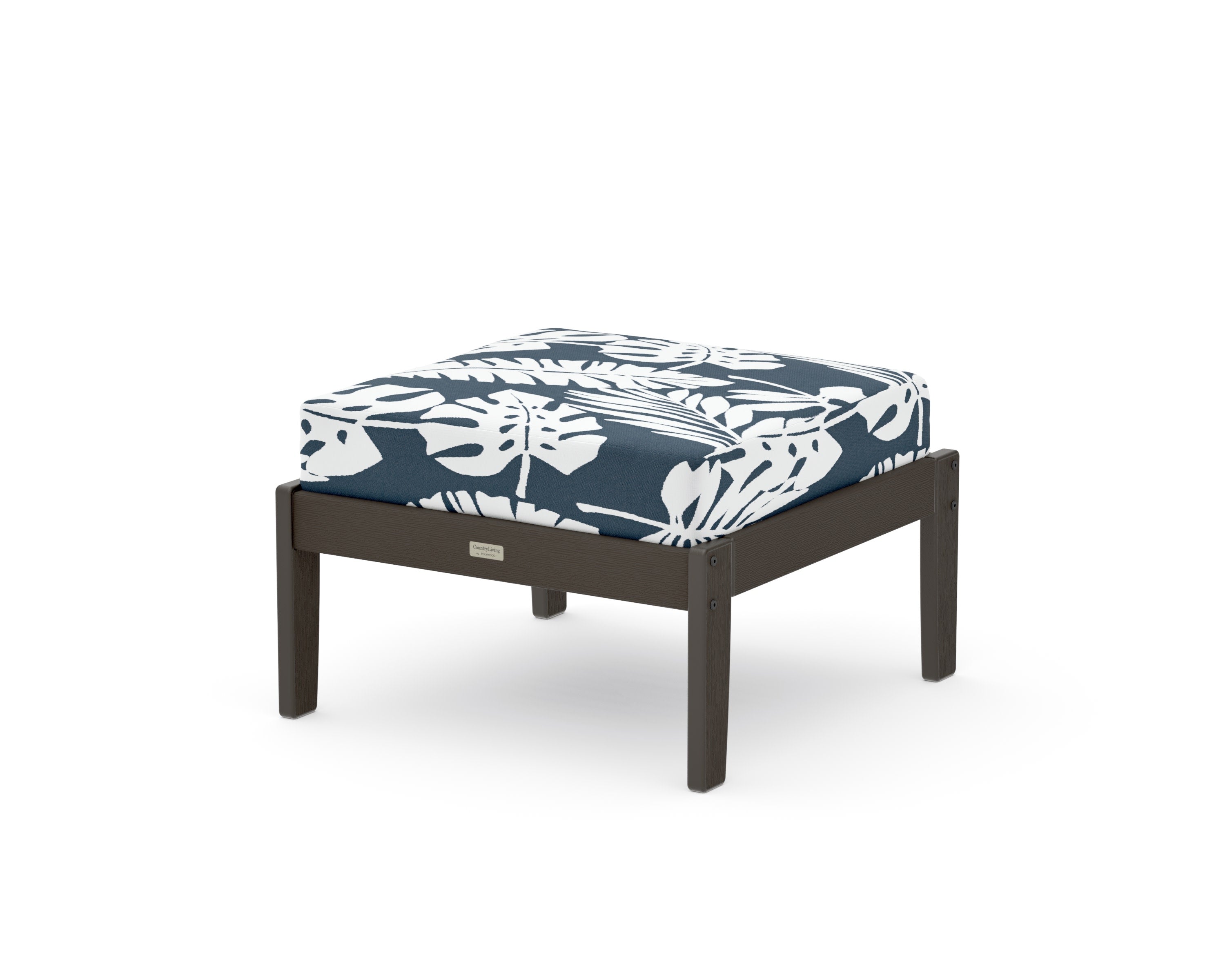 Cottage Deep Seating Ottoman in Vintage Coffee / Leaf Marine Indigo