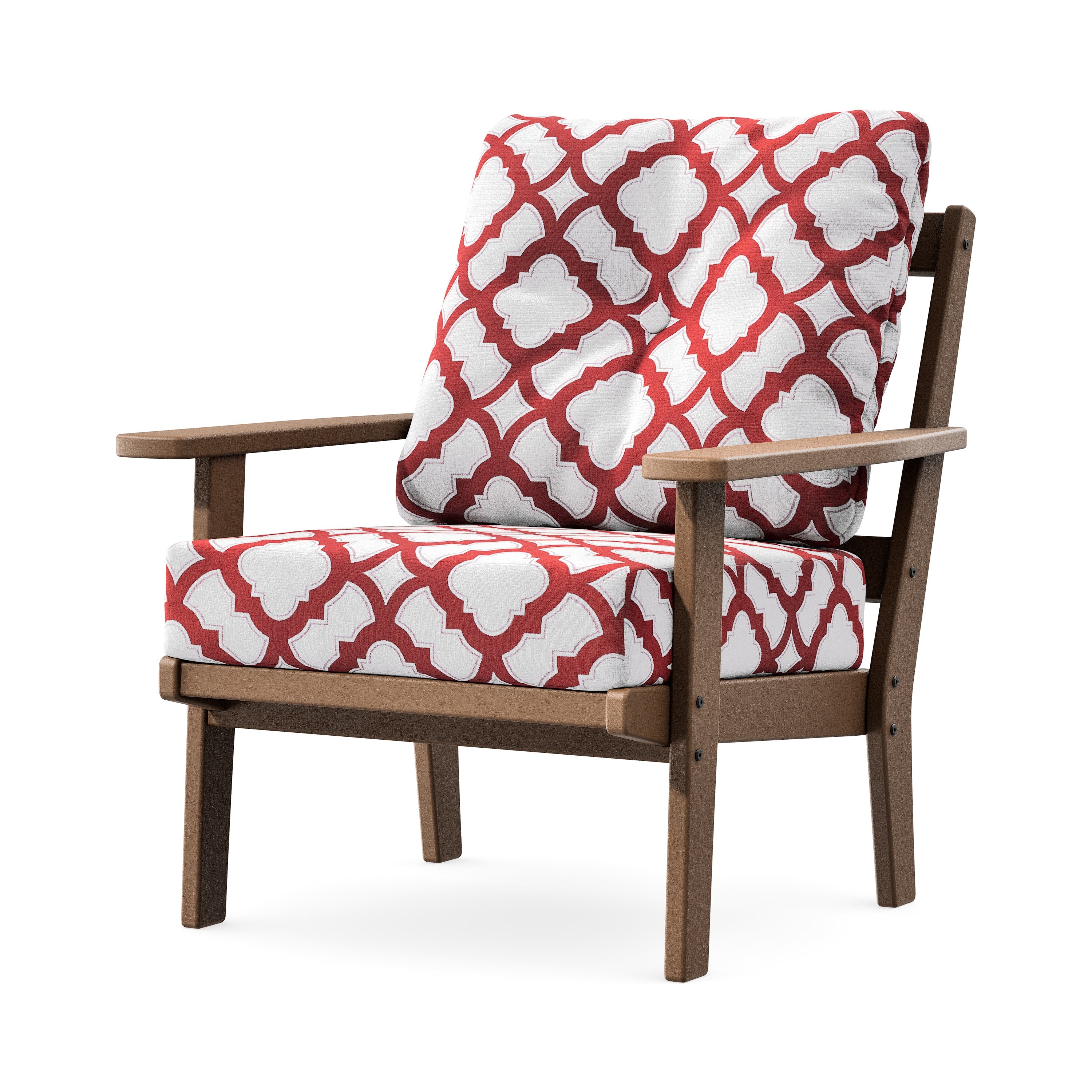 Prairie Deep Seating Chair in Teak / Trellis Crimson