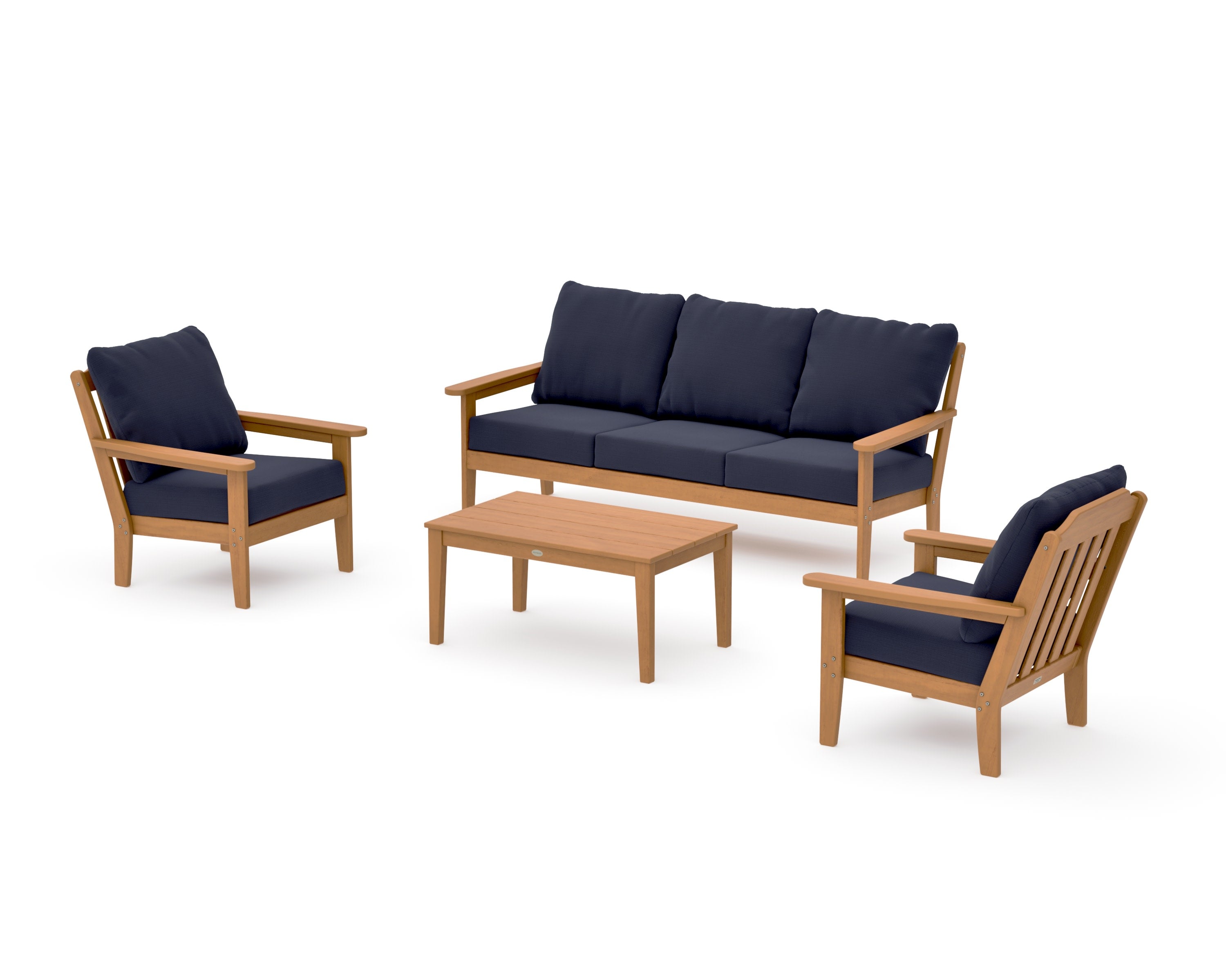 Cottage 4-Piece Deep Seating Set with Sofa in Natural / Navy Linen