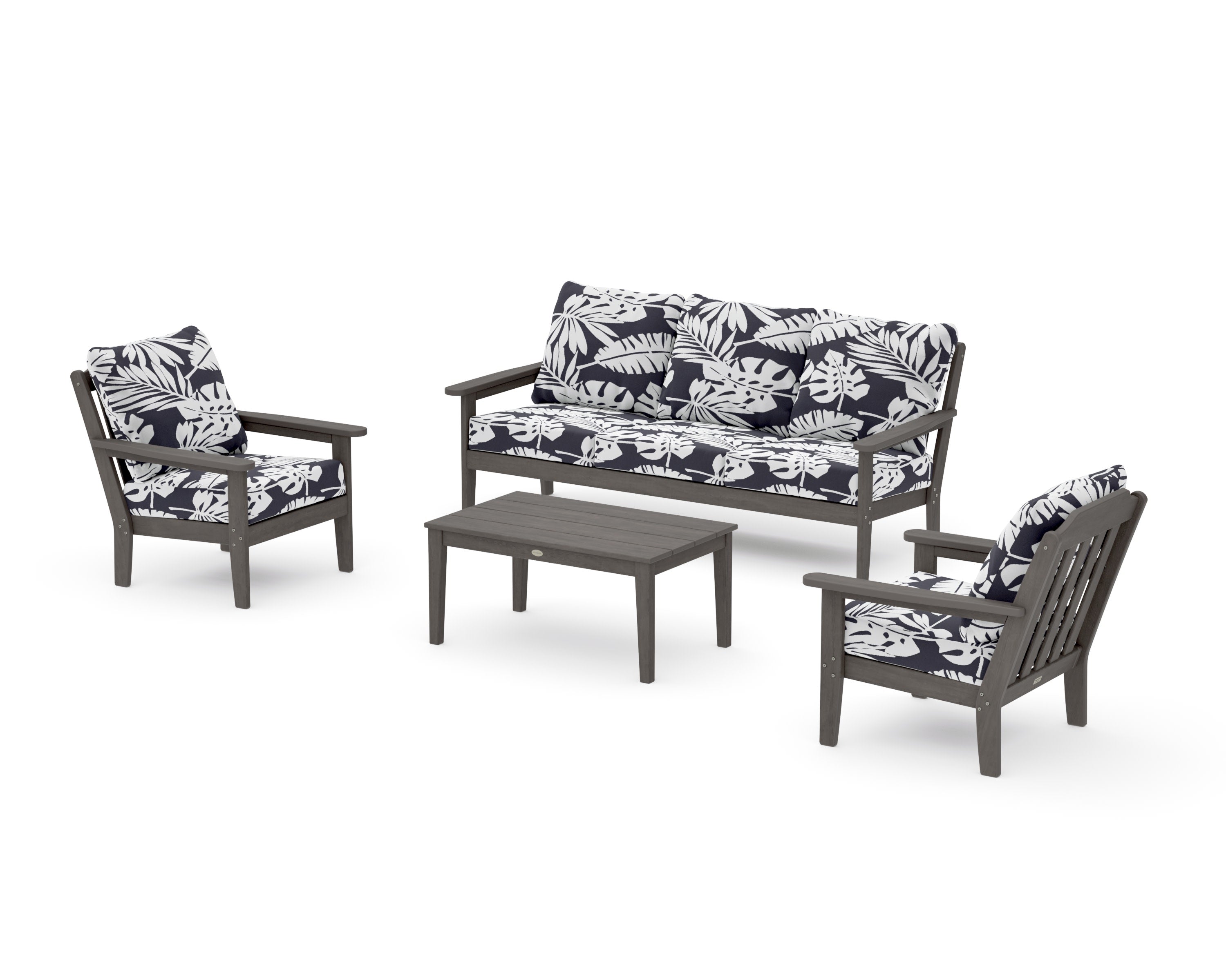 Cottage 4-Piece Deep Seating Set with Sofa in Driftwood / Leaf Navy