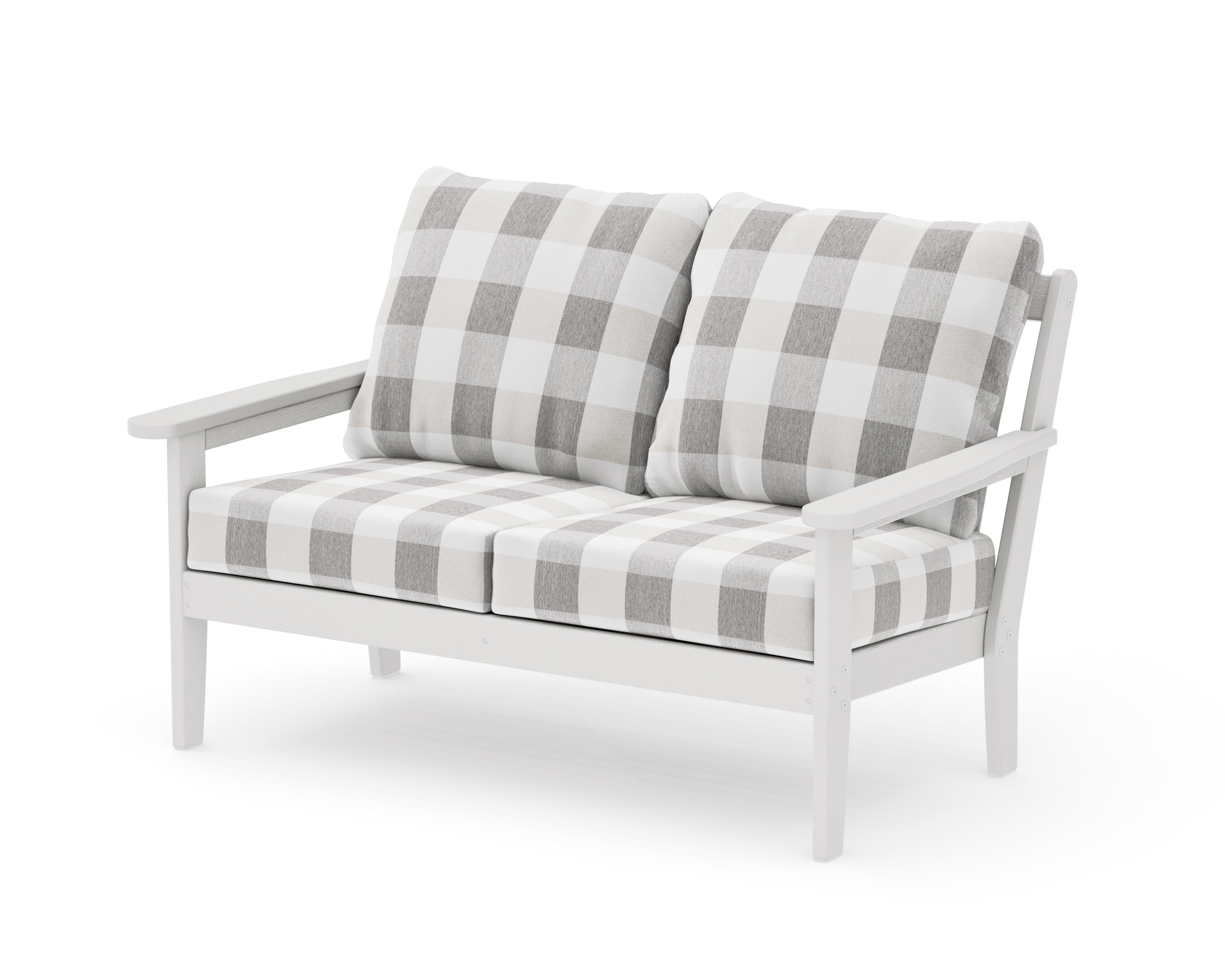 Cottage Deep Seating Loveseat in Vintage White / Buffalo Plaid Grey Mist