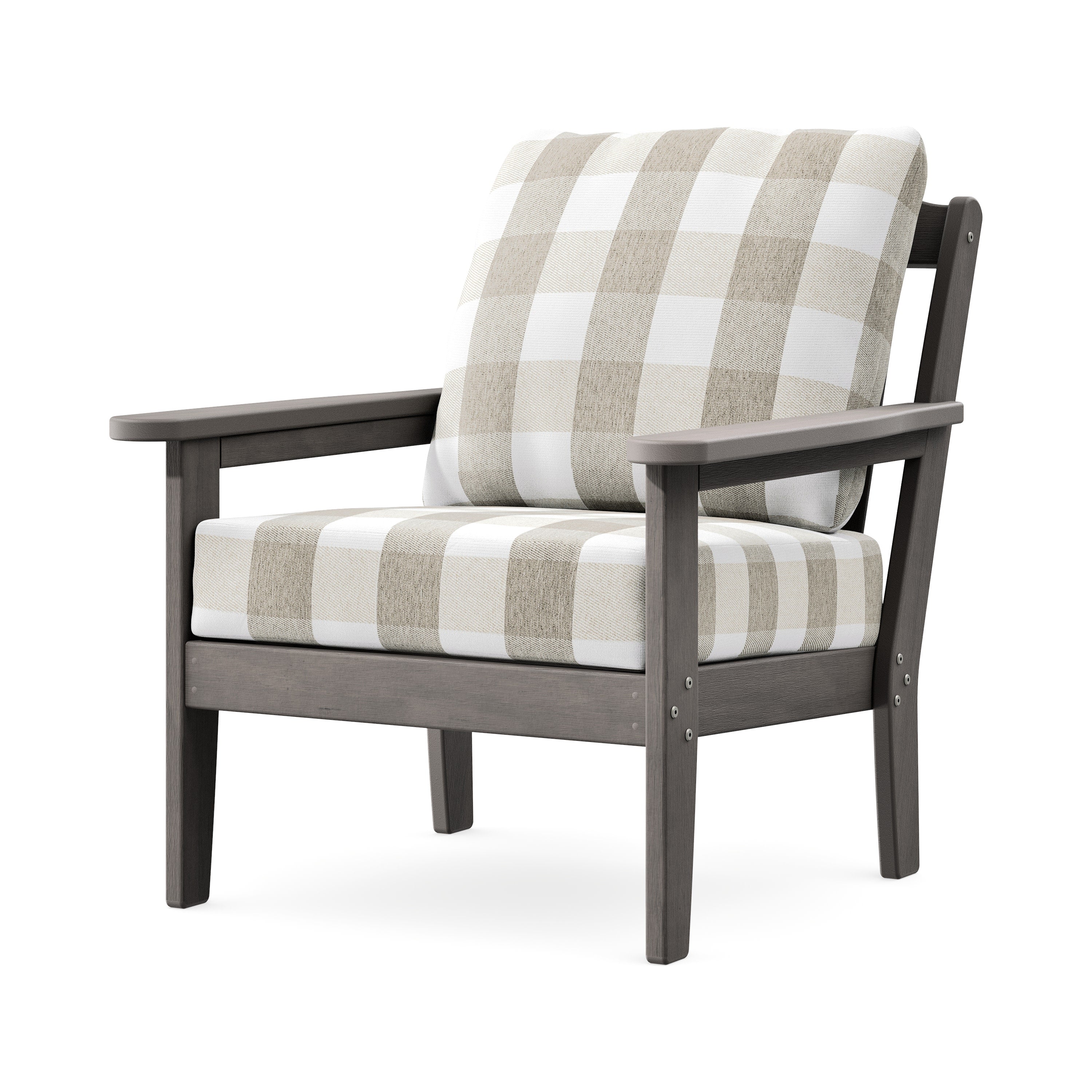 Cottage Deep Seating Chair in Driftwood / Buffalo Plaid Dune Burlap