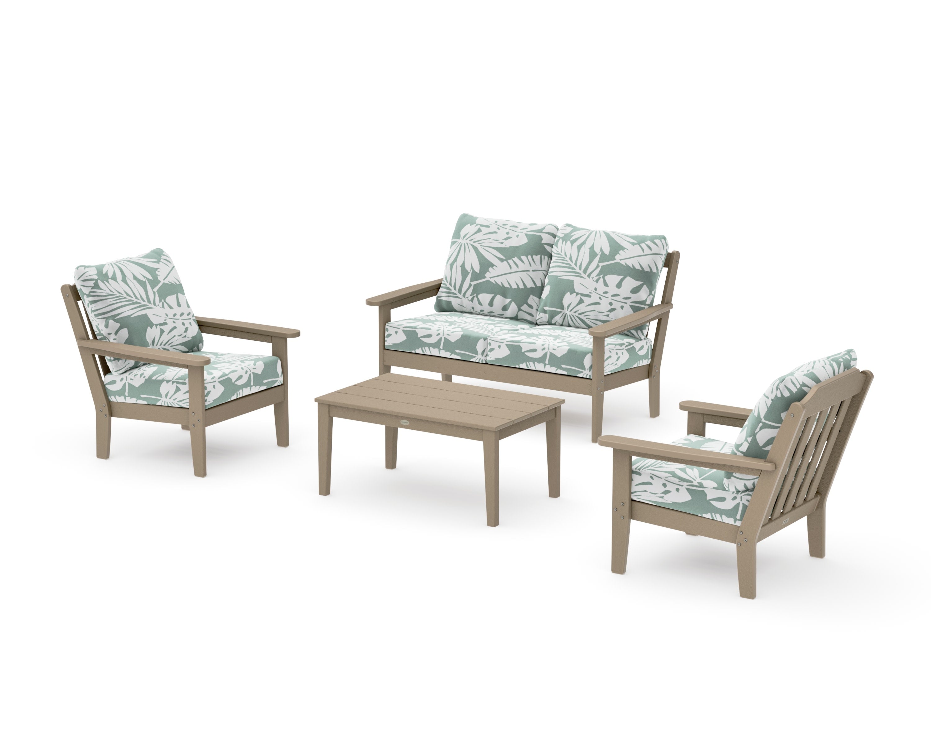 Cottage 4-Piece Deep Seating Set with Loveseat in Vintage Sahara / Leaf Glacier Spa