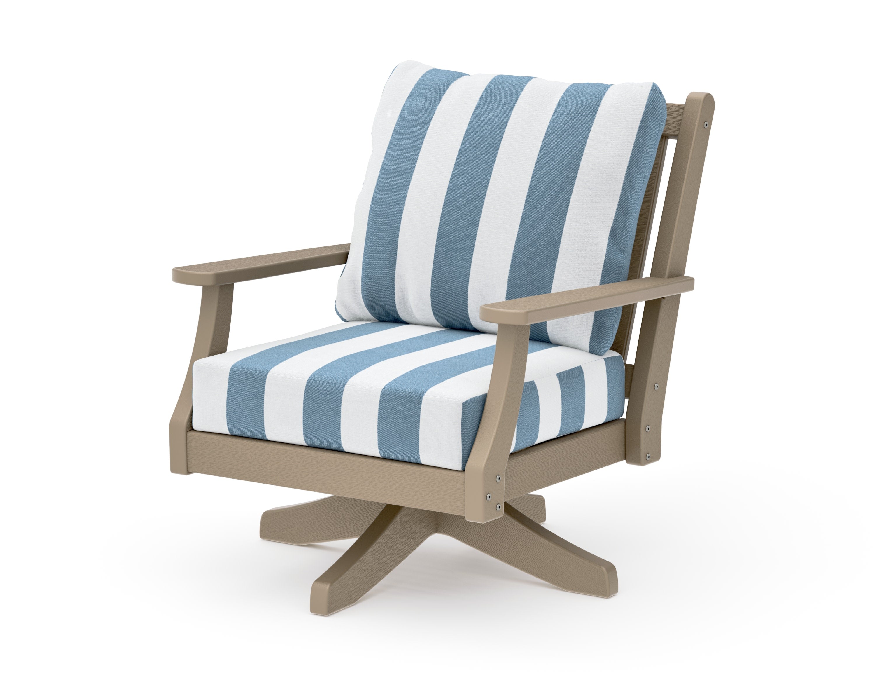 Wovendale Deep Seating Swivel Chair in Vintage Sahara / Cabana Stripe Sky Blue