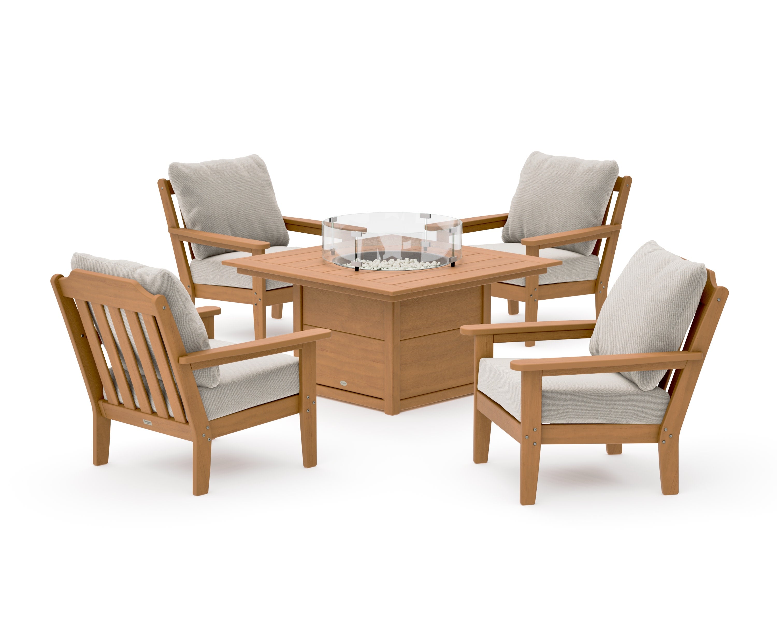 Cottage 5-Piece Deep Seating Set with Fire Pit Table in Natural / Dune Burlap