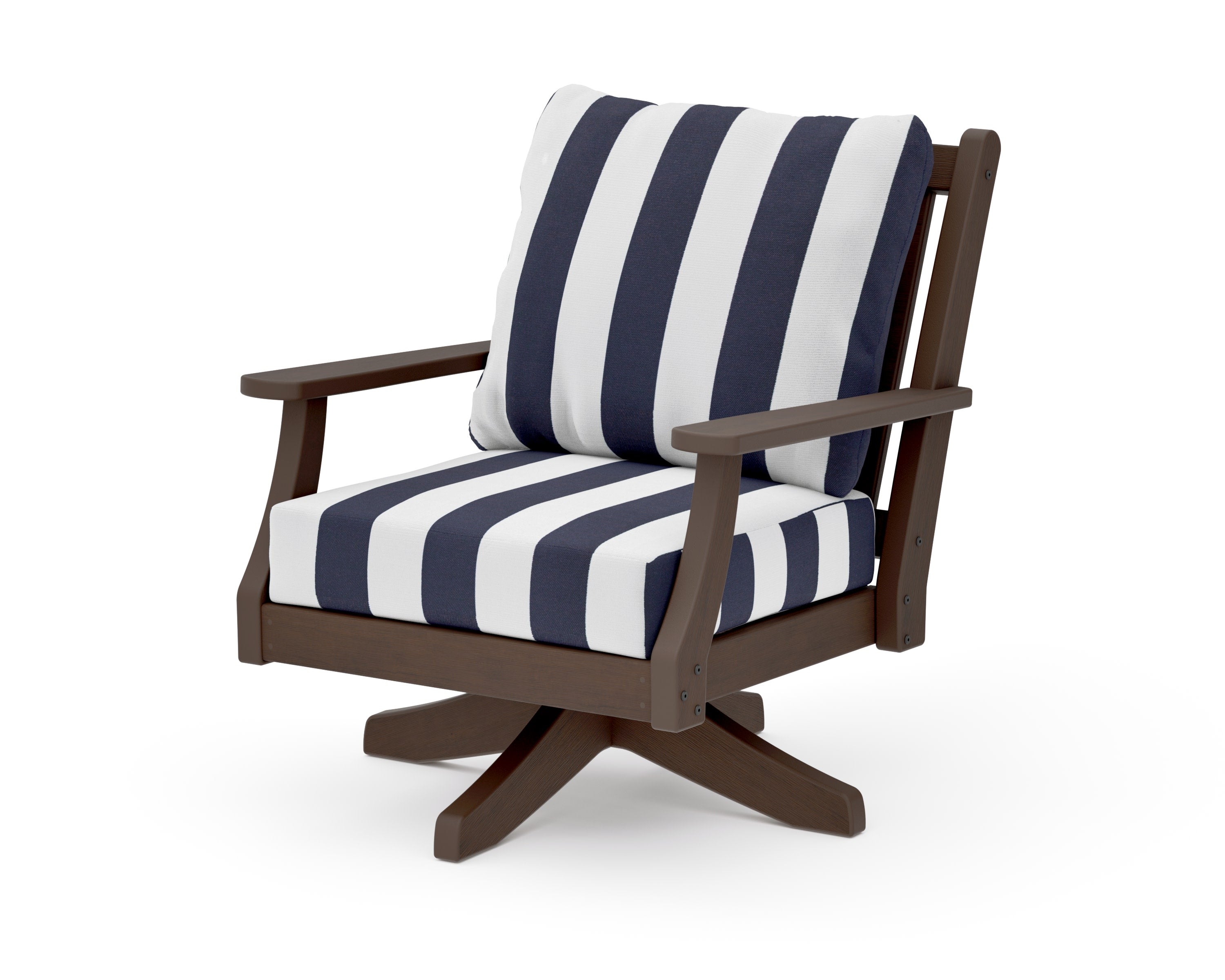 Wovendale Deep Seating Swivel Chair in Kona / Cabana Stripe Navy