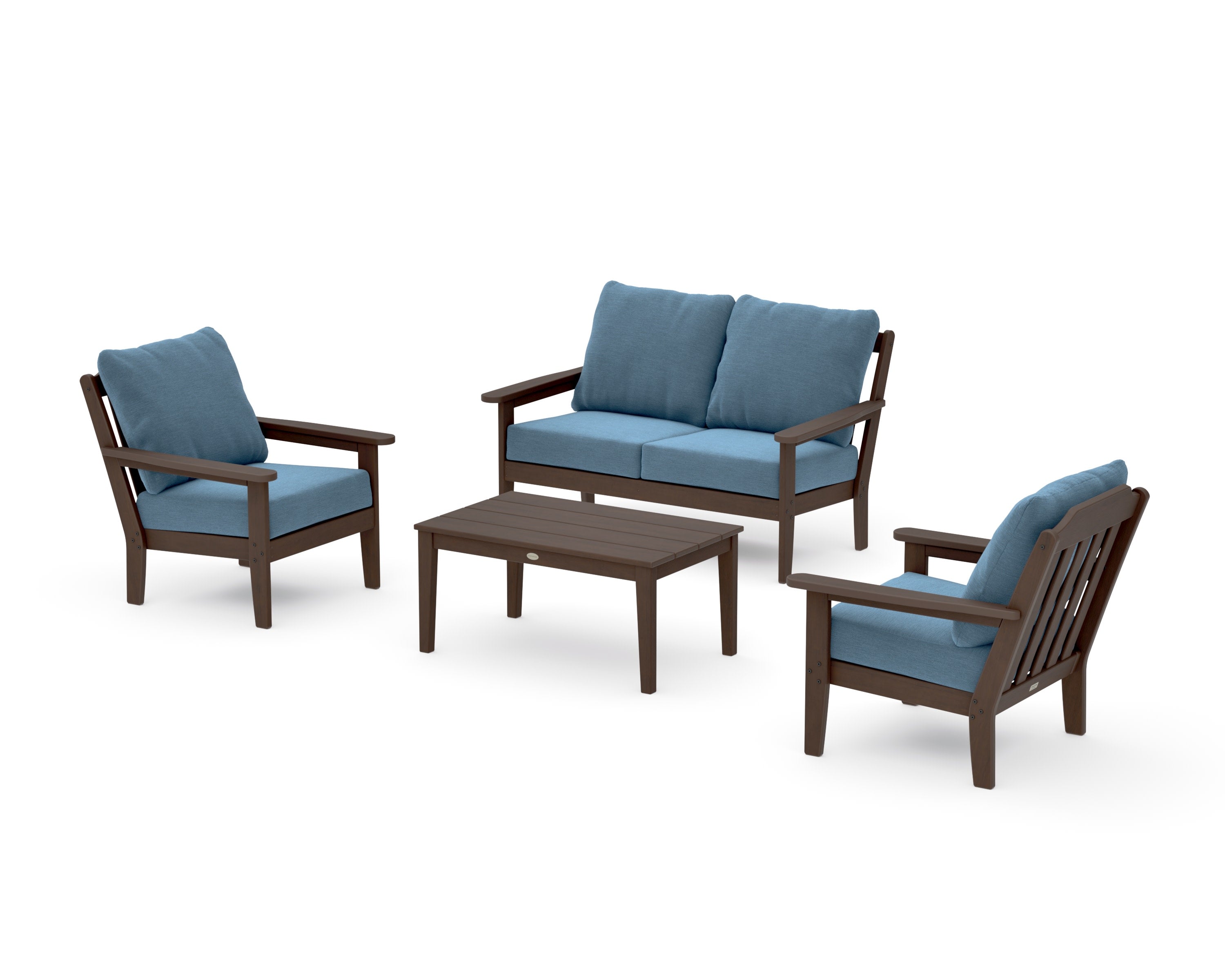 Cottage 4-Piece Deep Seating Set with Loveseat in Kona / Sky Blue
