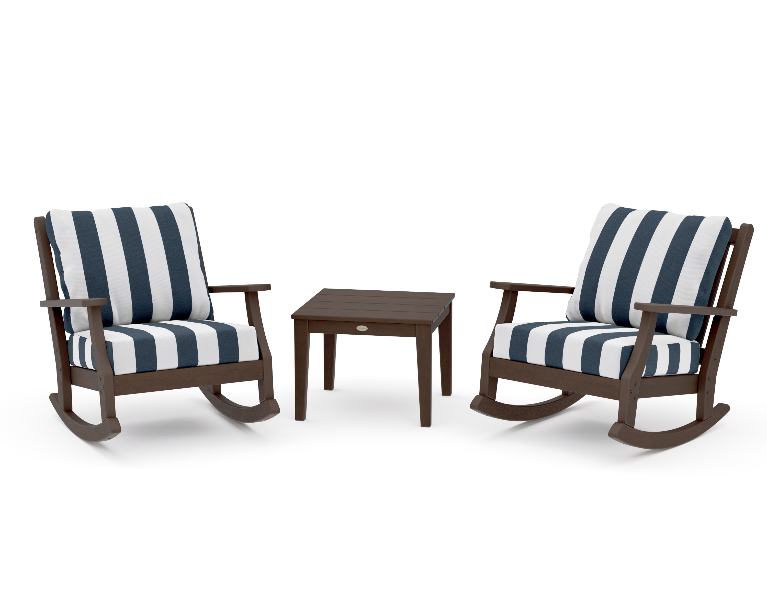 Wovendale 3-Piece Deep Seating Rocker Set in Kona / Cabana Stripe Marine Indigo