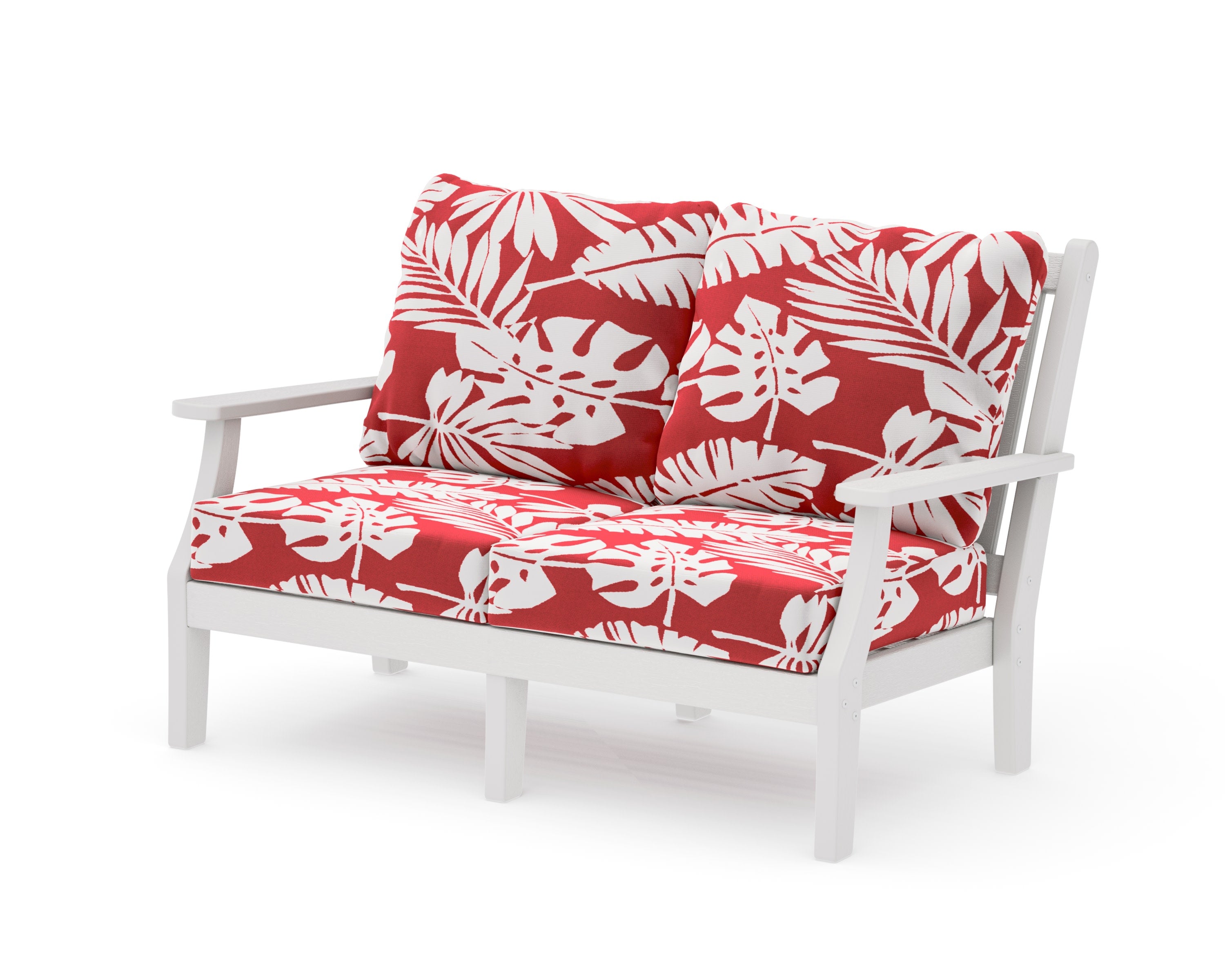 Wovendale Deep Seating Loveseat in Vintage White / Leaf Crimson