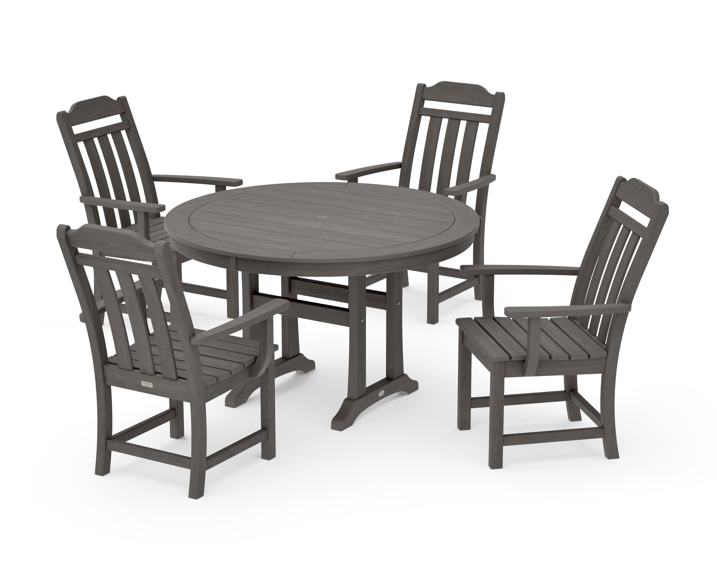 Cottage 5-Piece Round Dining Set with Trestle Legs in Driftwood
