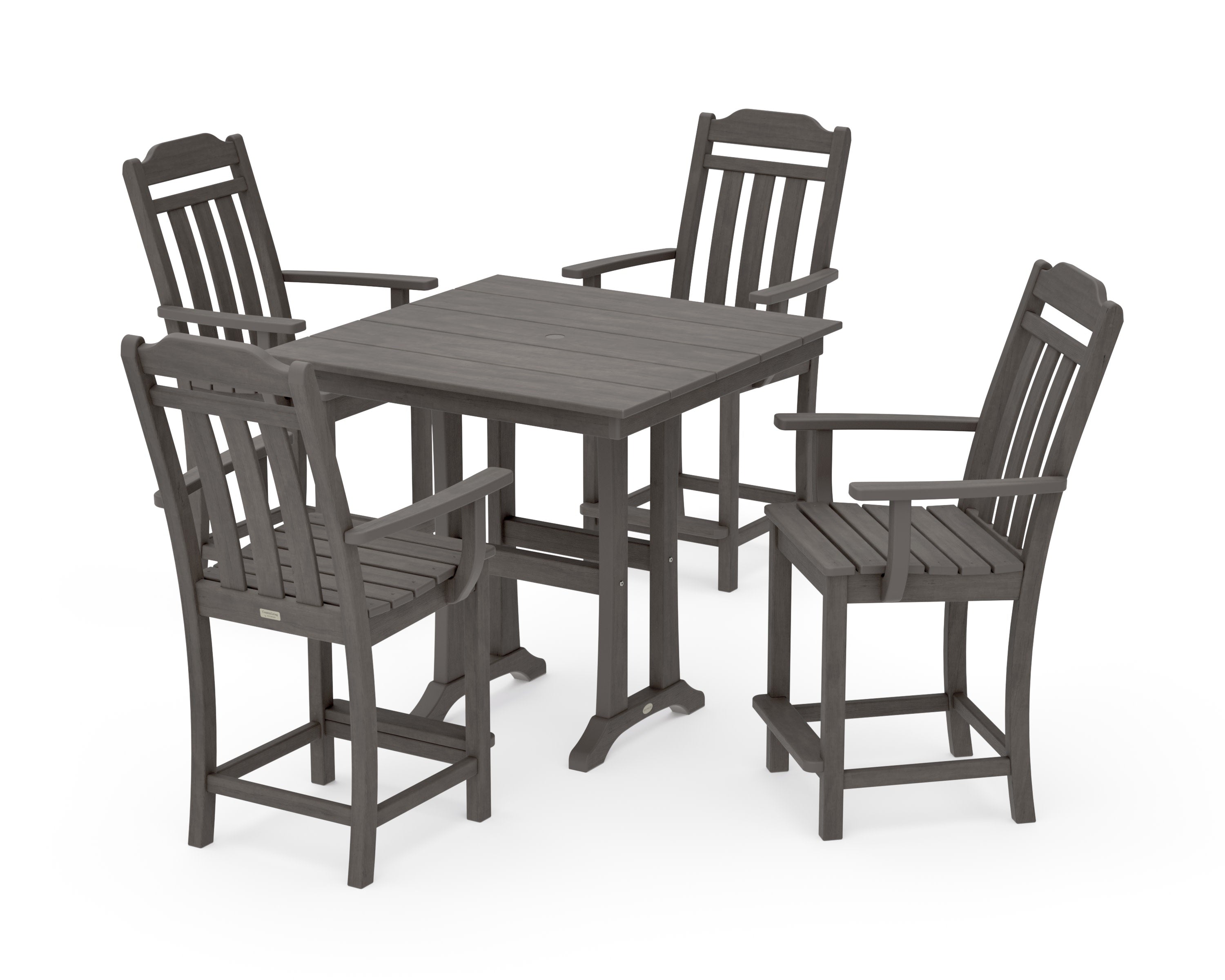 Cottage 5-Piece Farmhouse Counter Set with Trestle Legs in Driftwood