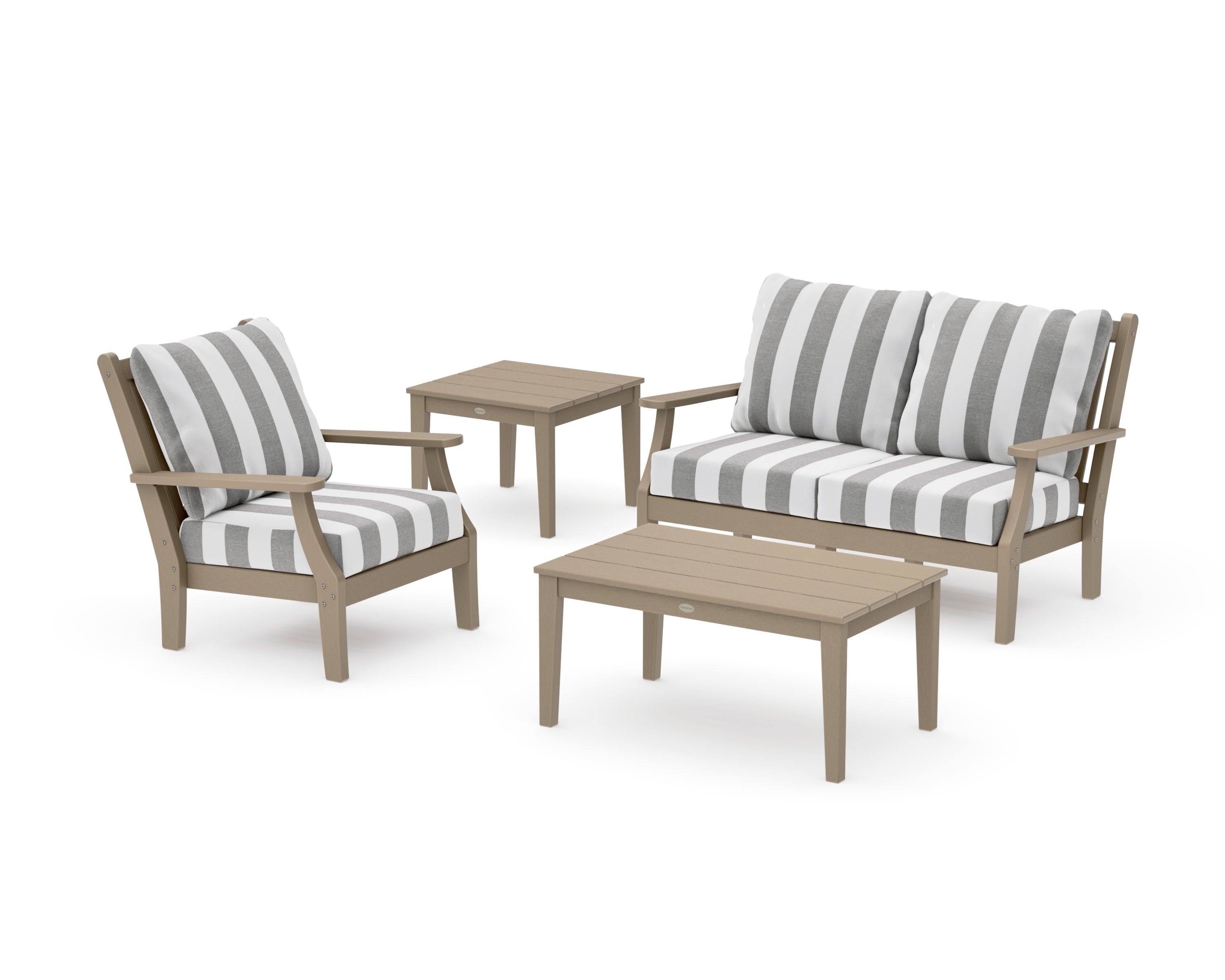 Wovendale 4-Piece Deep Seating Set in Vintage Sahara / Cabana Stripe Grey Mist