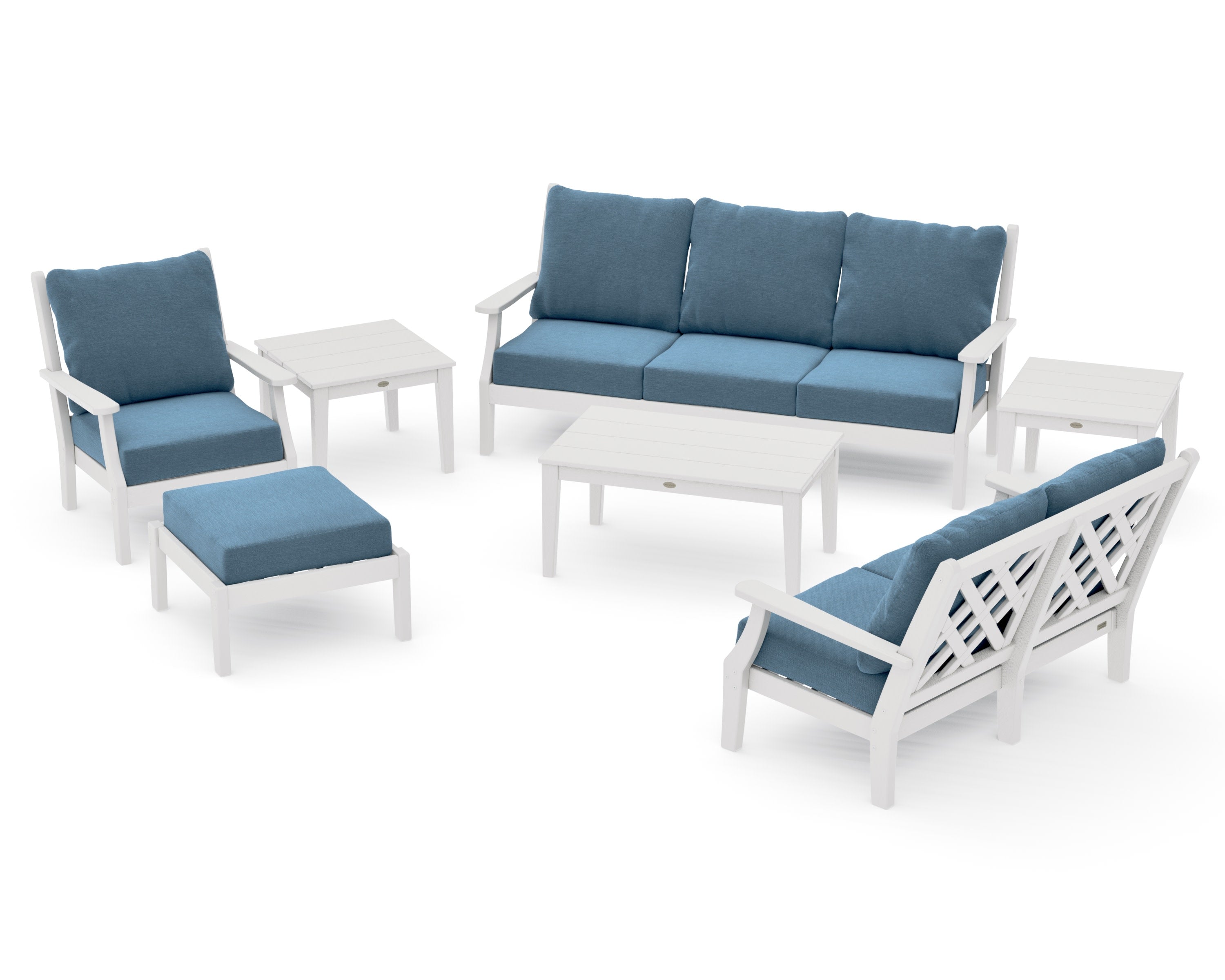 Wovendale 7-Piece Deep Seating Set in Vintage White / Sky Blue