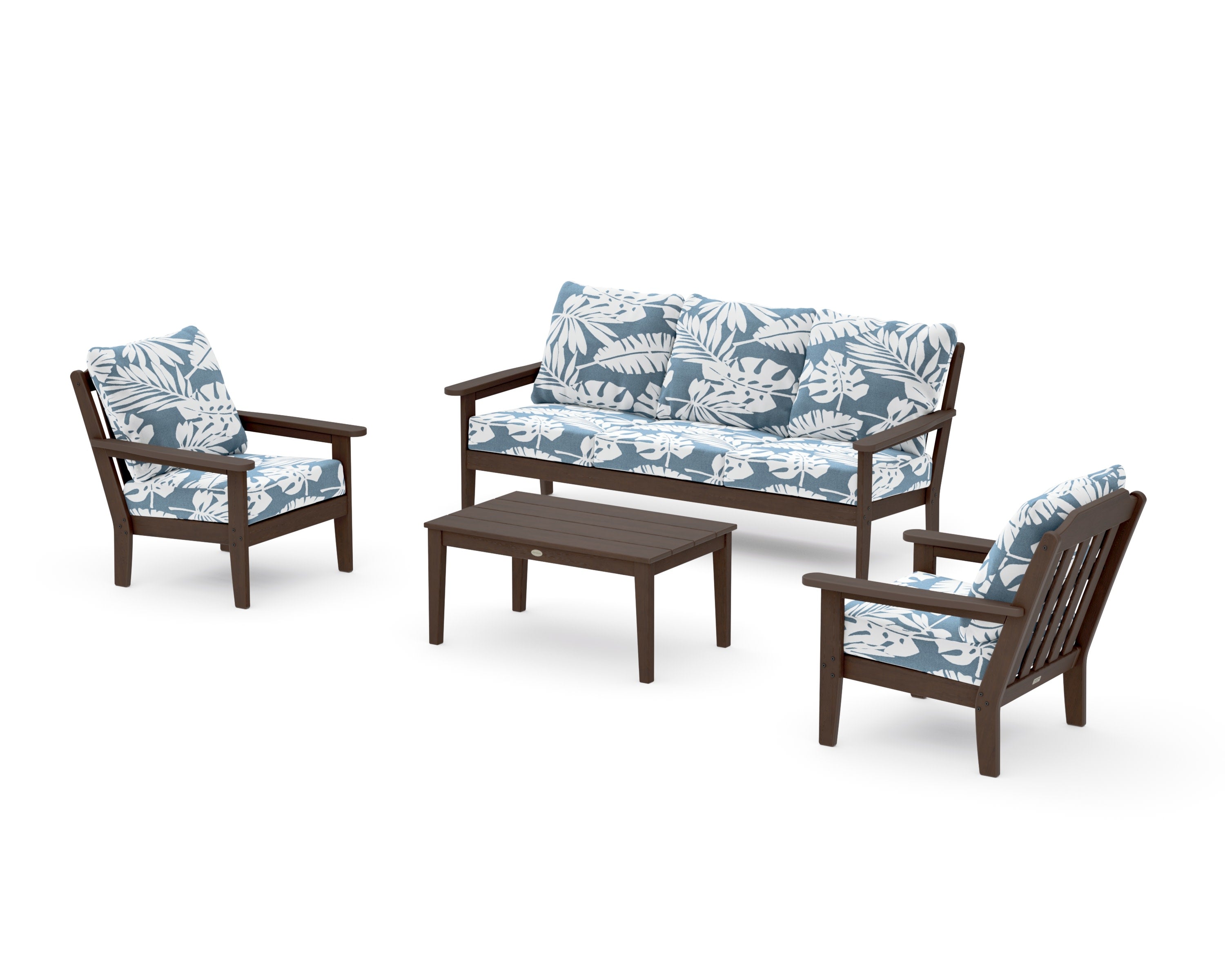 Cottage 4-Piece Deep Seating Set with Sofa in Kona / Leaf Sky Blue