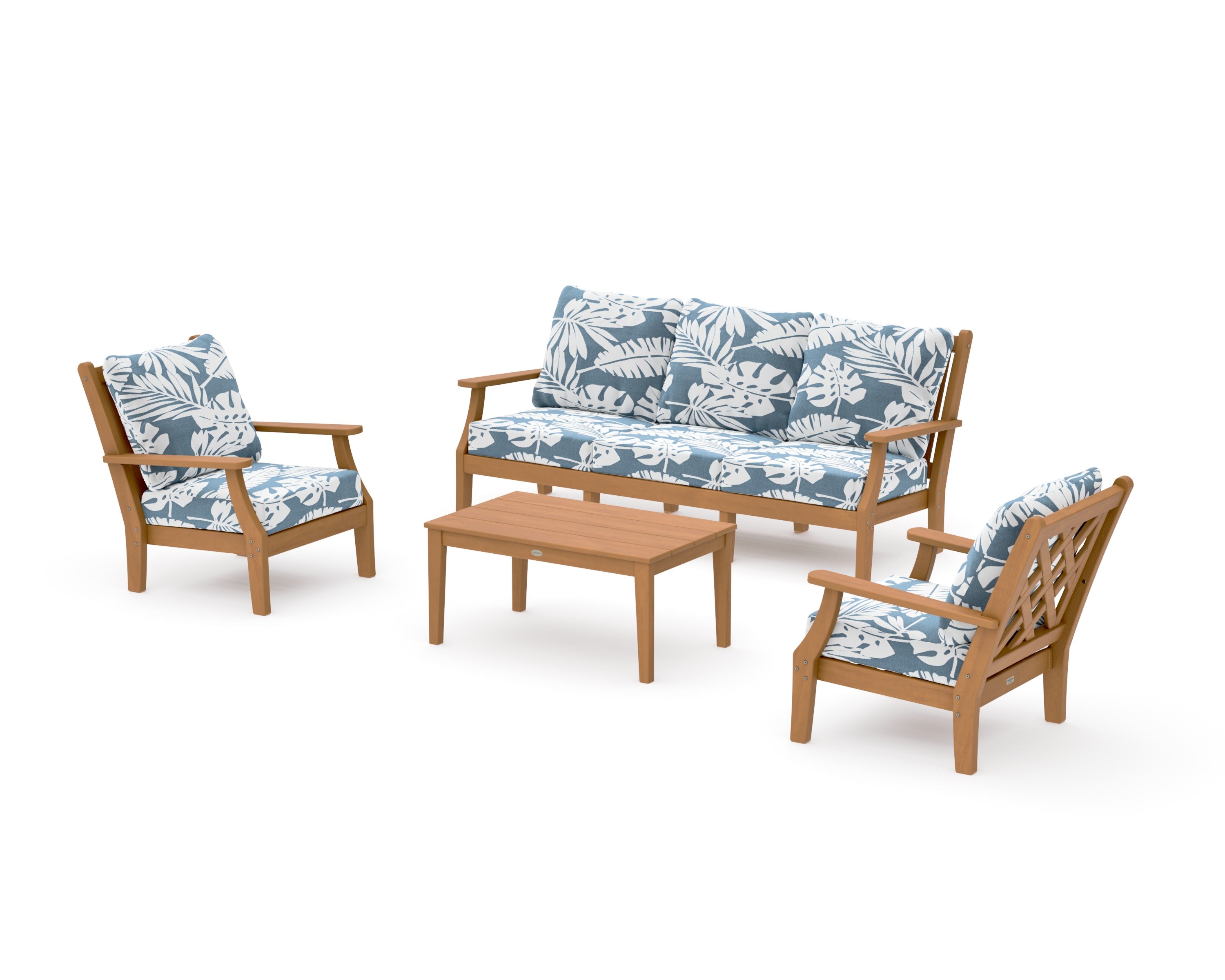 Wovendale 4-Piece Deep Seating Set with Sofa in Natural / Leaf Sky Blue