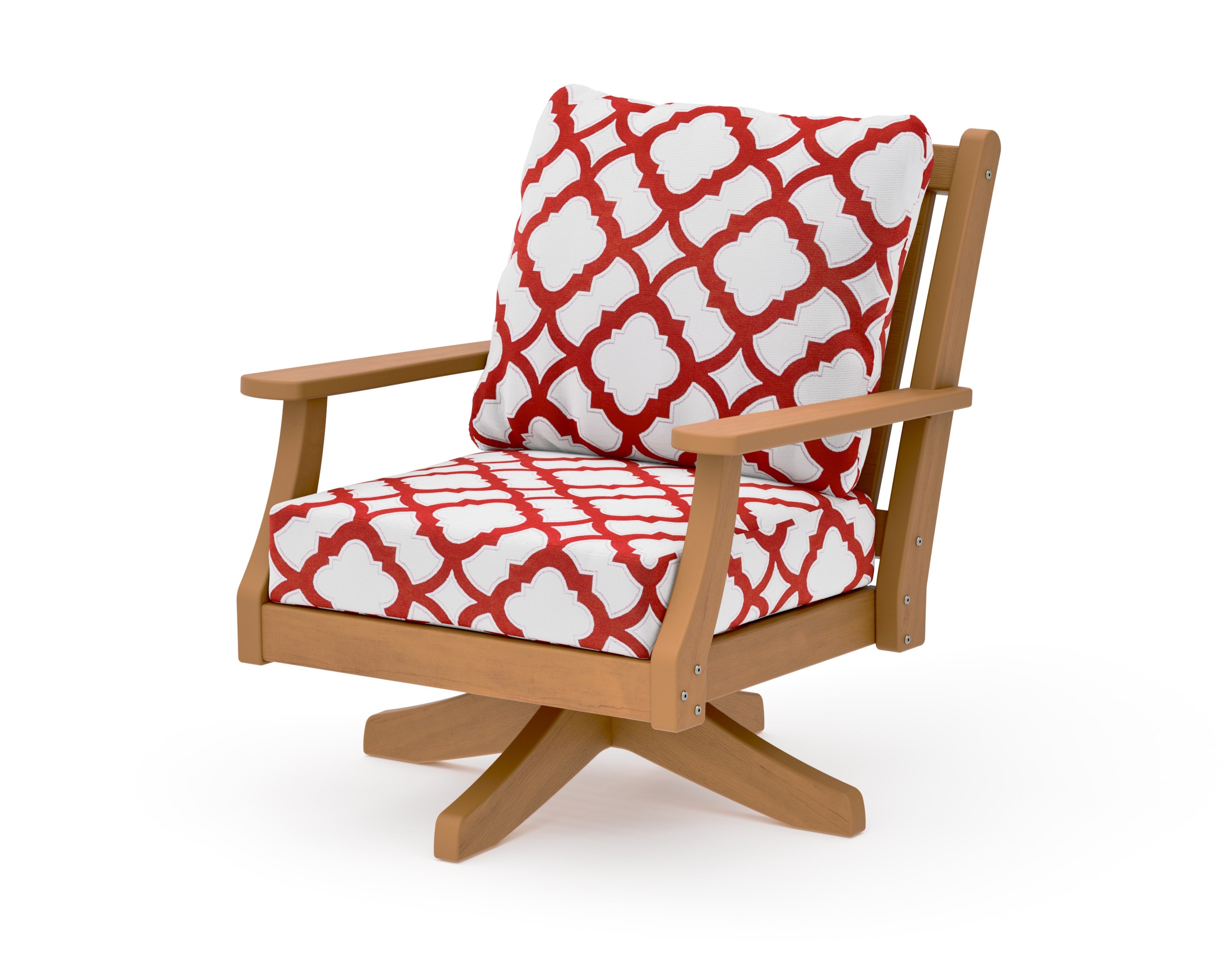 Wovendale Deep Seating Swivel Chair in Natural / Trellis Crimson