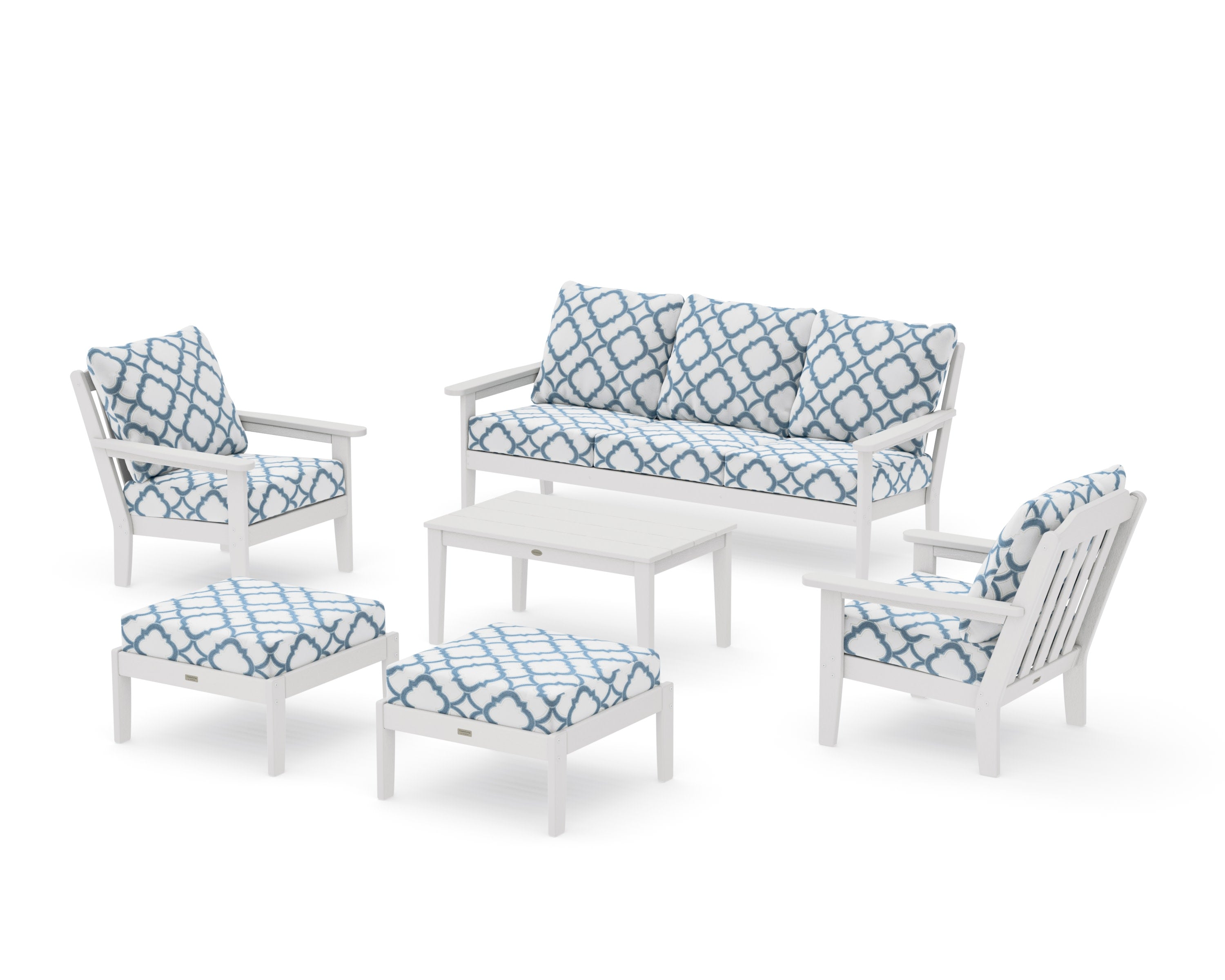 Cottage 6-Piece Lounge Sofa Set in Vintage White / Trellis Sky Blue
