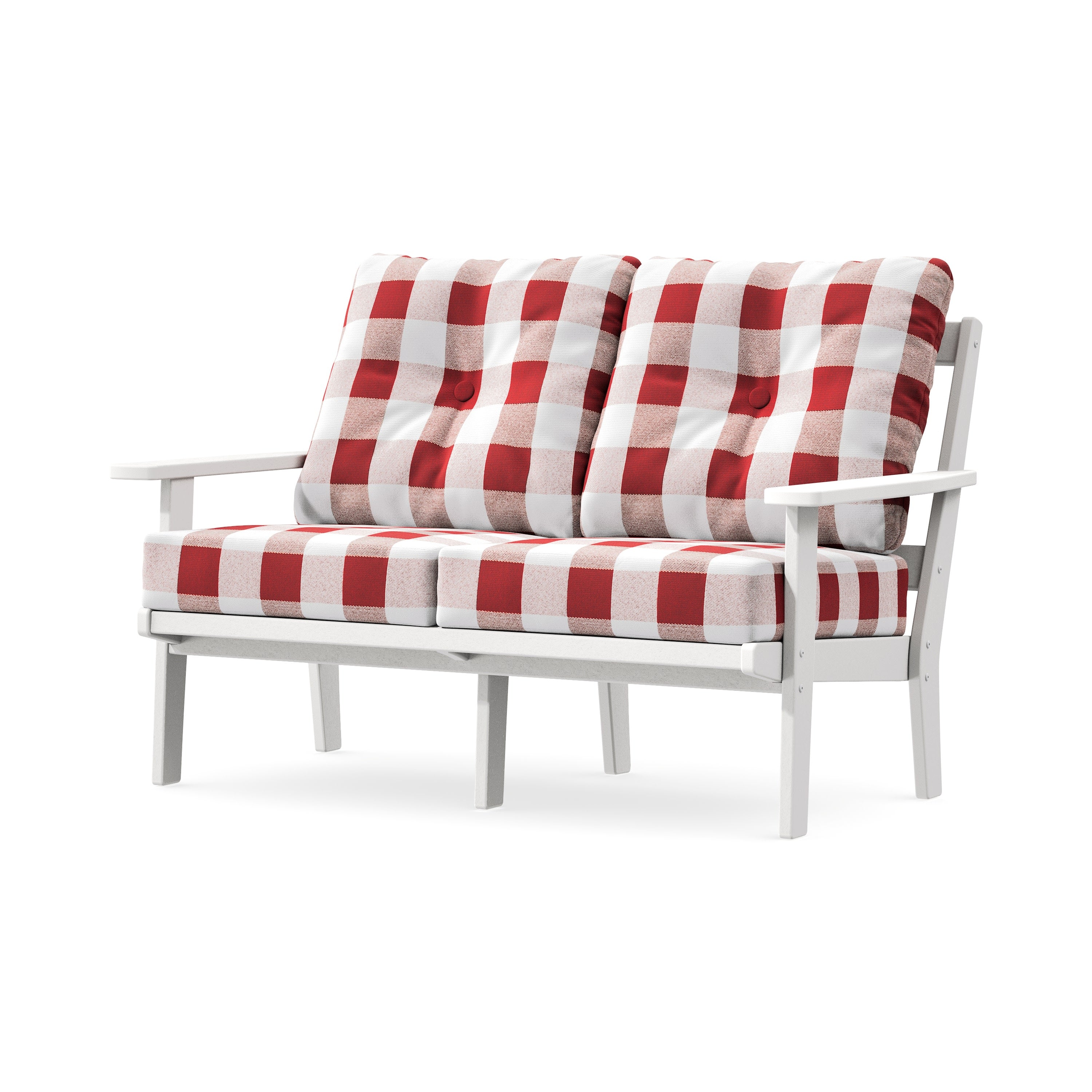 Prairie Deep SeatingLoveseat in White / Buffalo Plaid Crimson