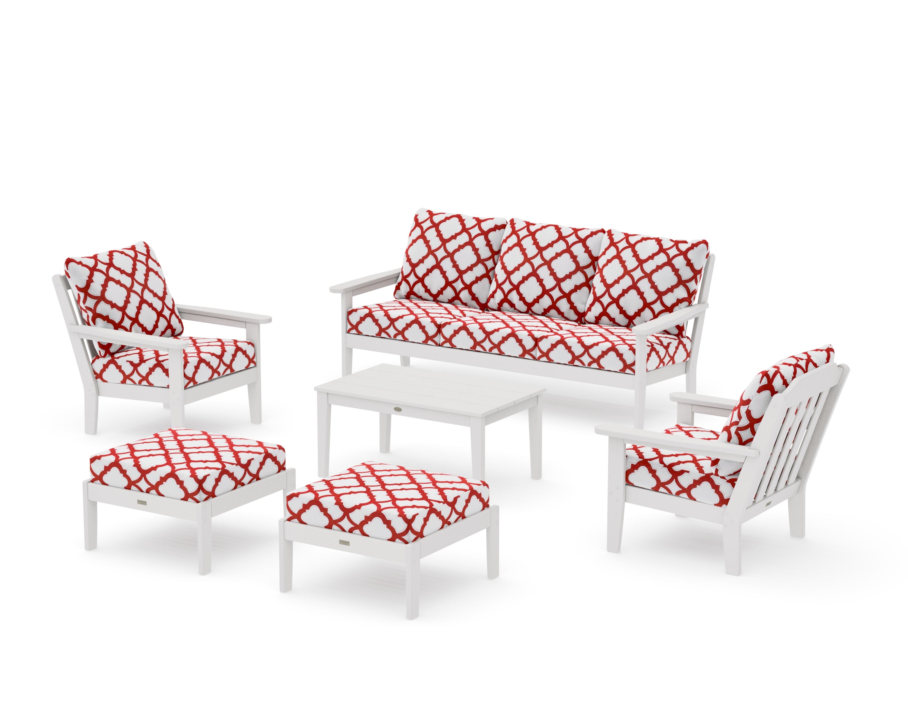 Cottage 6-Piece Lounge Sofa Set in Vintage White / Trellis Crimson