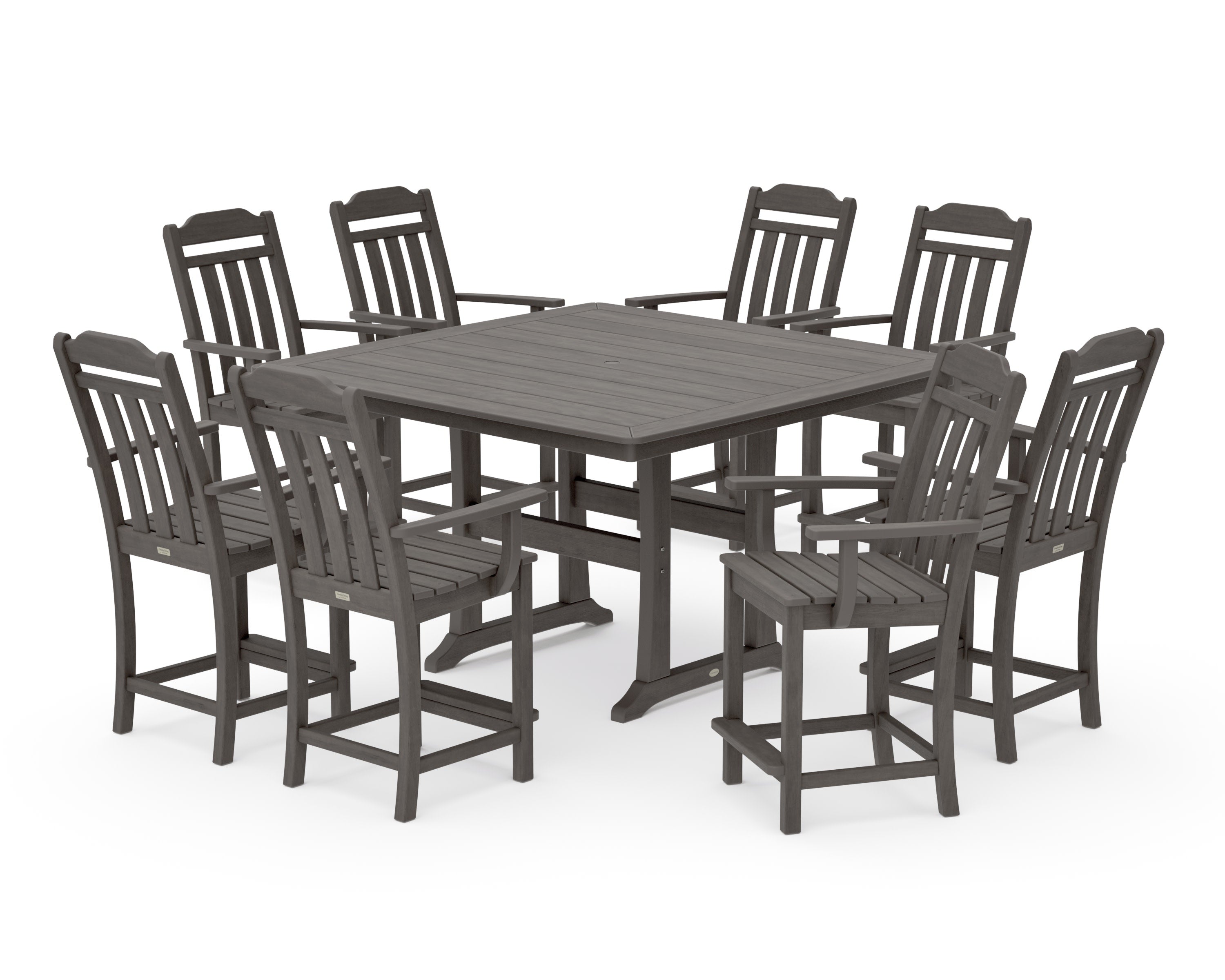 Cottage 9-Piece Square Counter Set with Trestle Legs in Driftwood