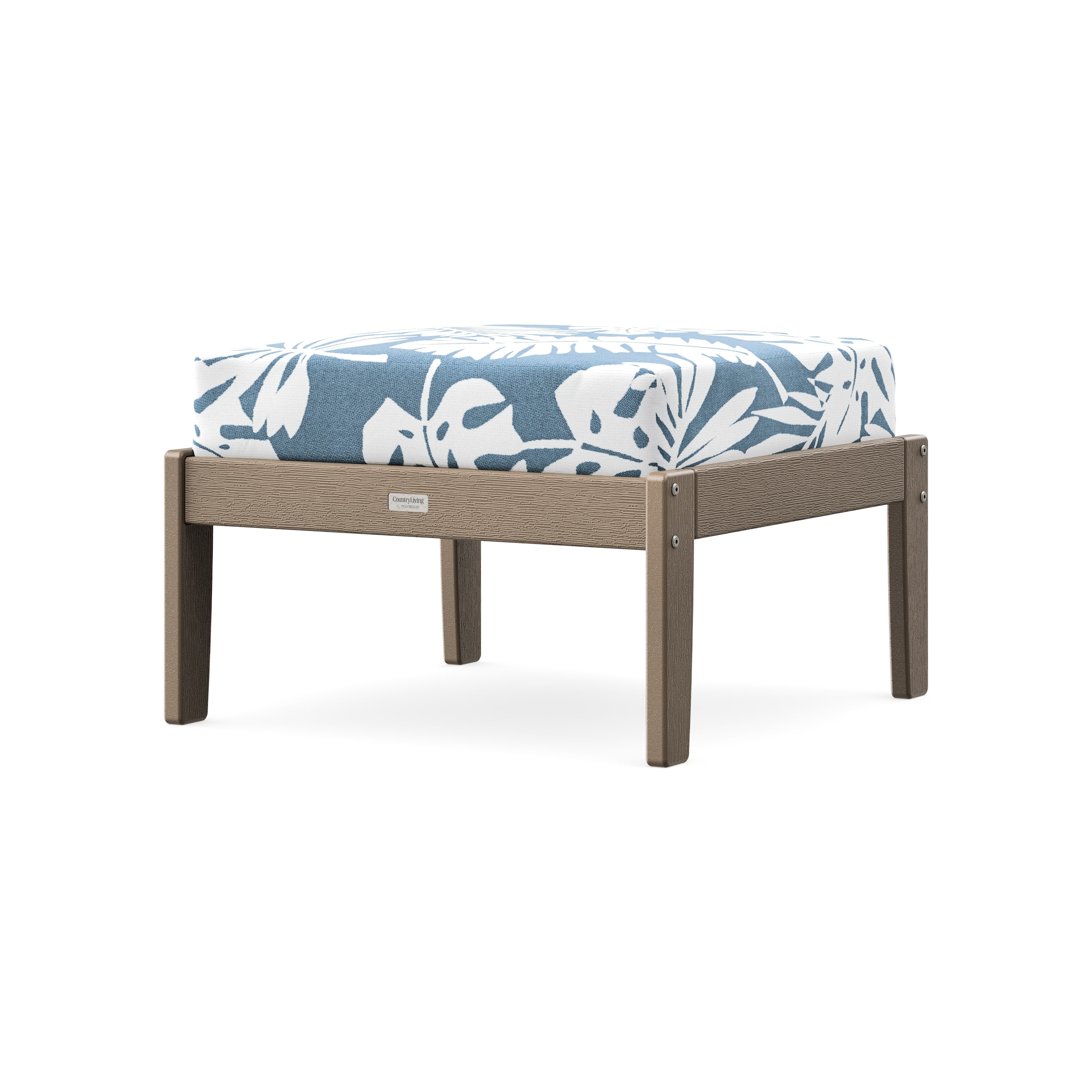 Cottage Deep Seating Ottoman in Vintage Sahara / Leaf Sky Blue