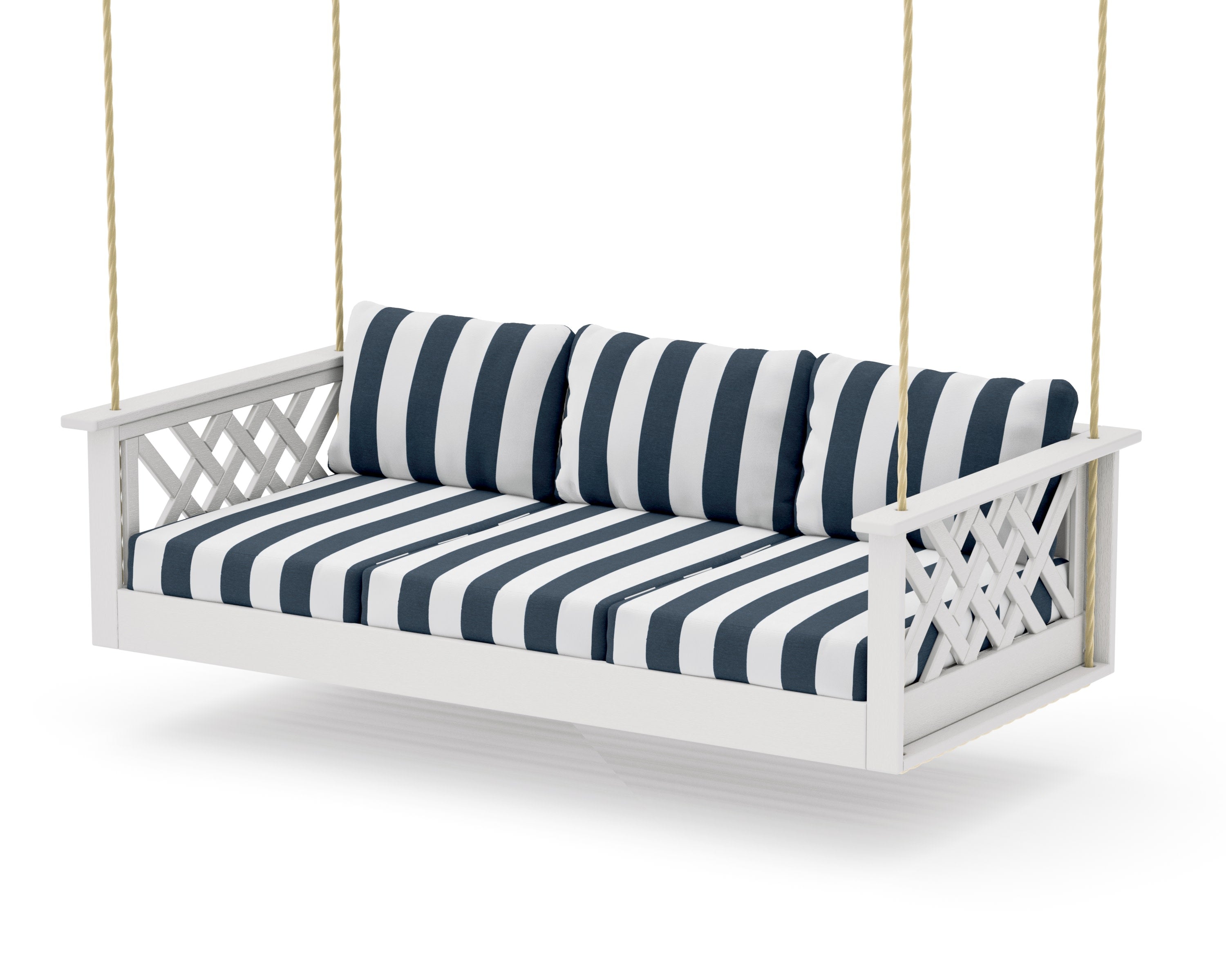 Wovendale Daybed Swing in Vintage White / Cabana Stripe Marine Indigo