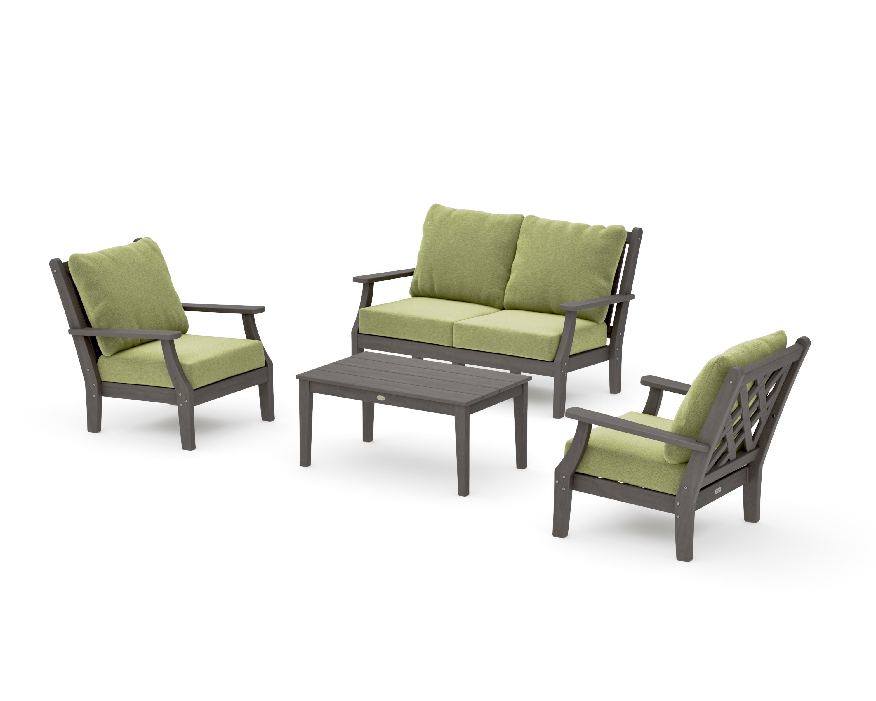 Wovendale 4-Piece Deep Seating Set with Loveseat in Driftwood / Chartreuse Boucle