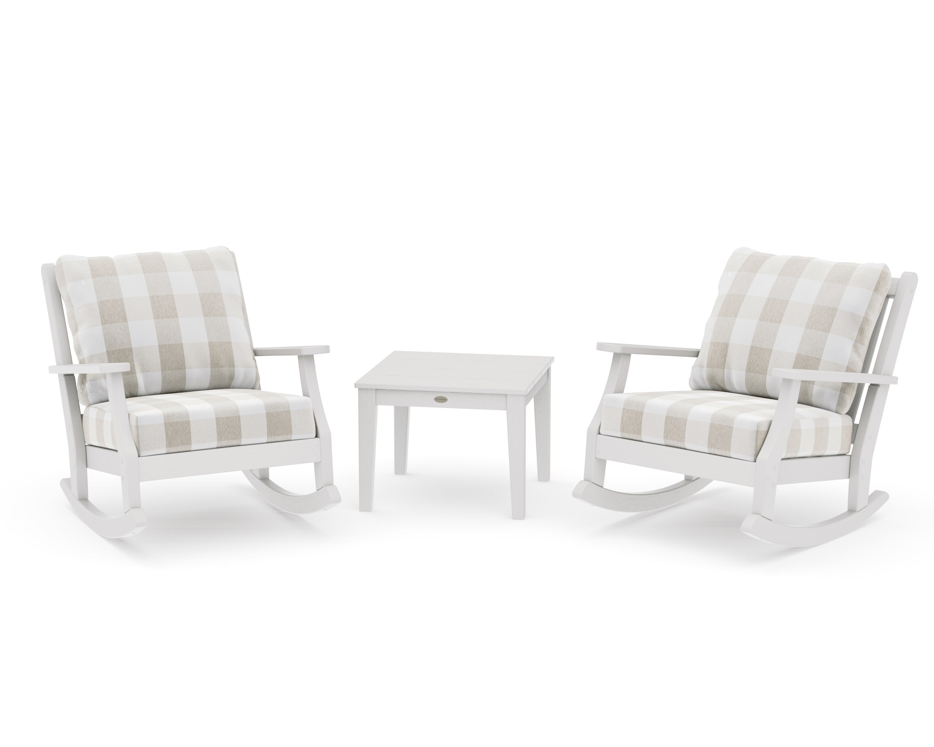 Wovendale 3-Piece Deep Seating Rocker Set in Vintage White / Buffalo Plaid Dune Burlap