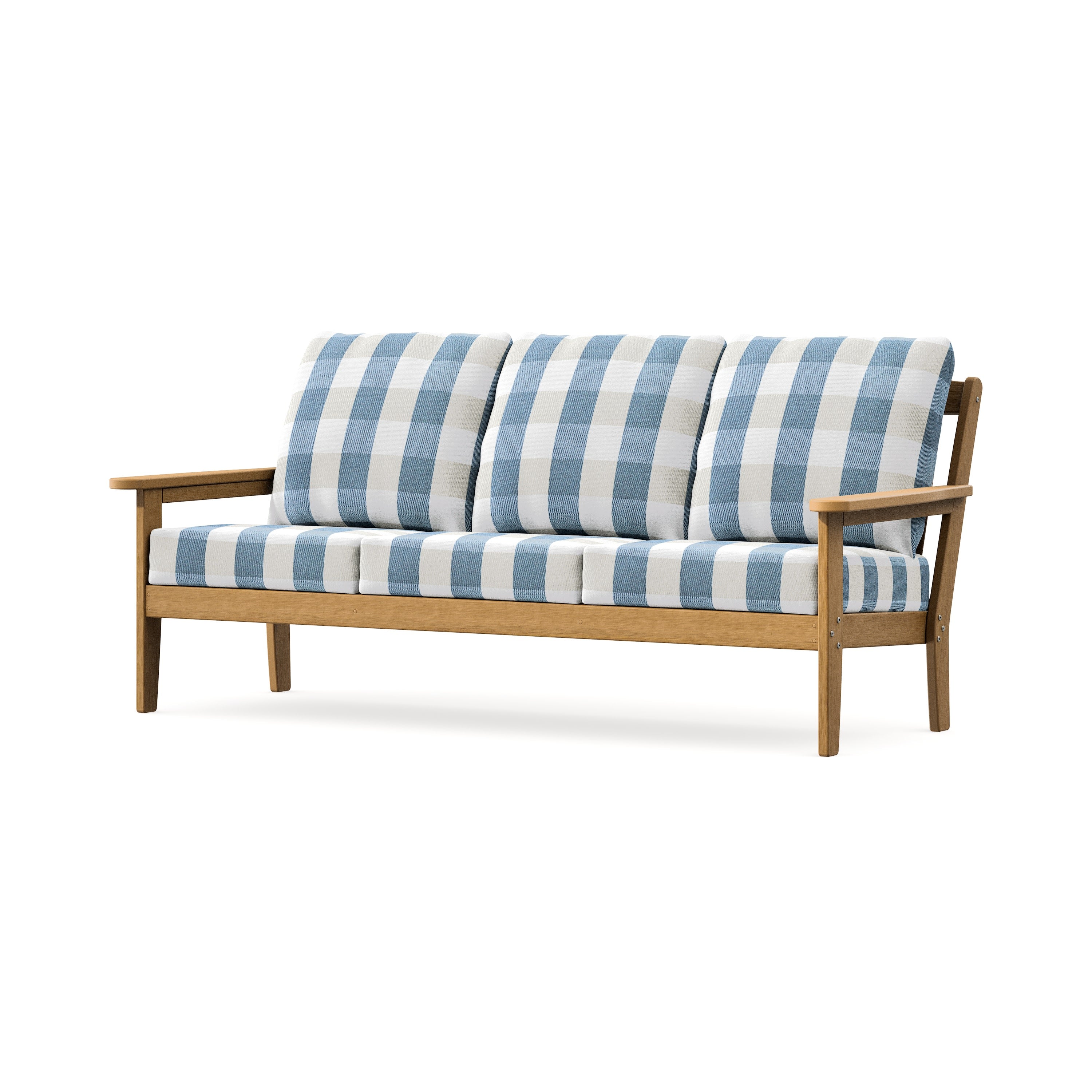 Cottage Deep Seating Sofa in Natural / Buffalo Plaid Sky Blue