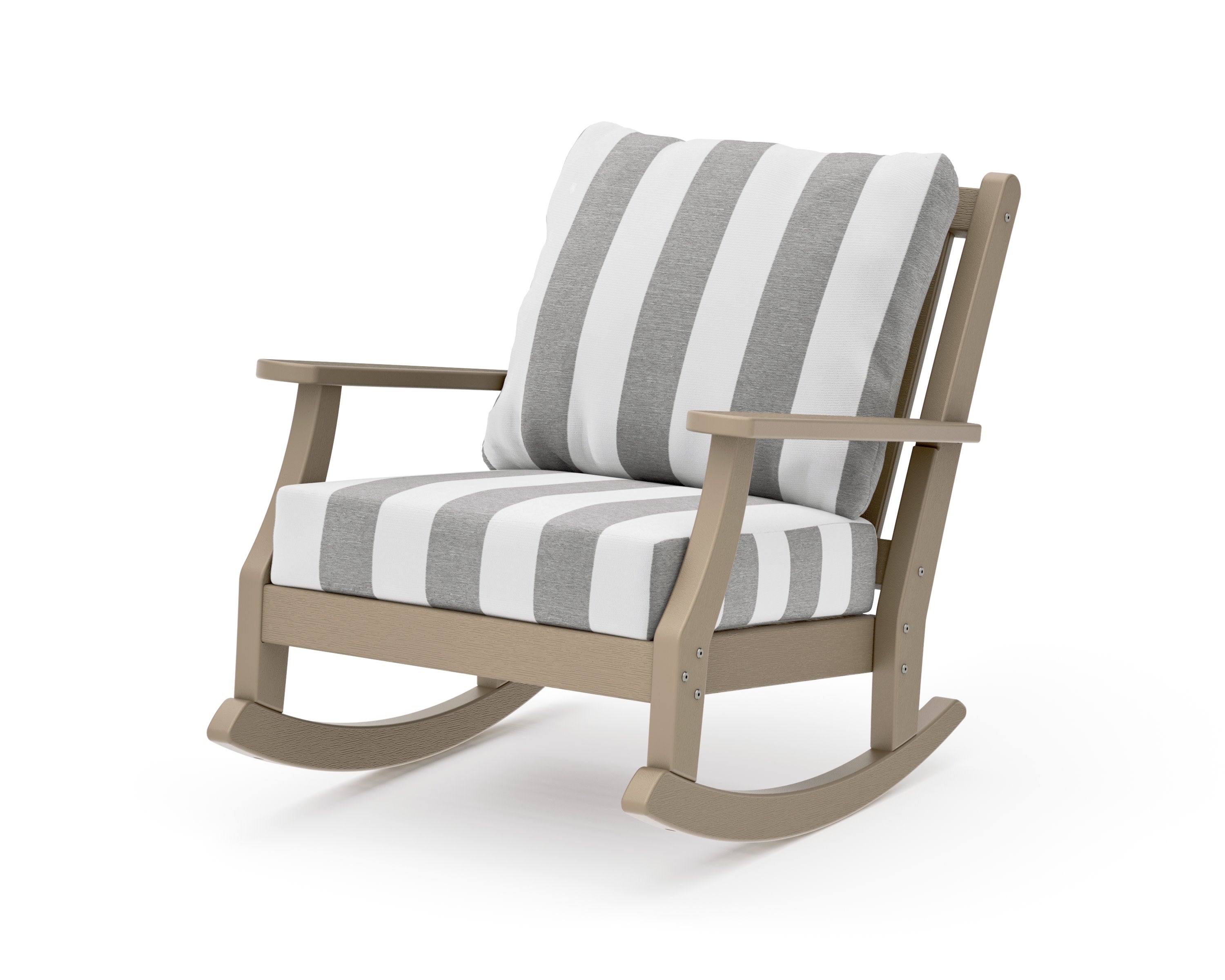 Wovendale Deep Seating Rocking Chair in Vintage Sahara / Cabana Stripe Grey Mist