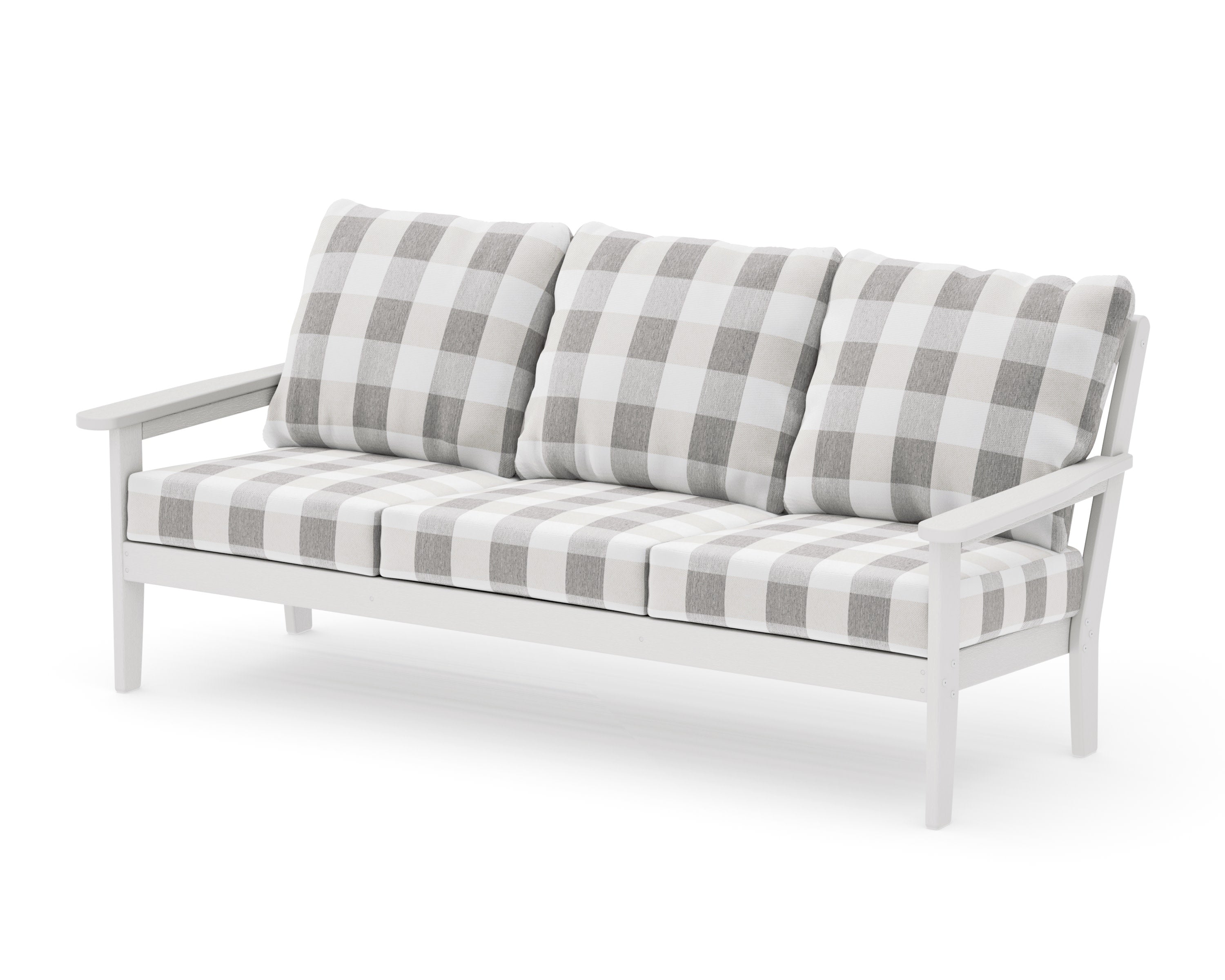 Cottage Deep Seating Sofa in Vintage White / Buffalo Plaid Grey Mist