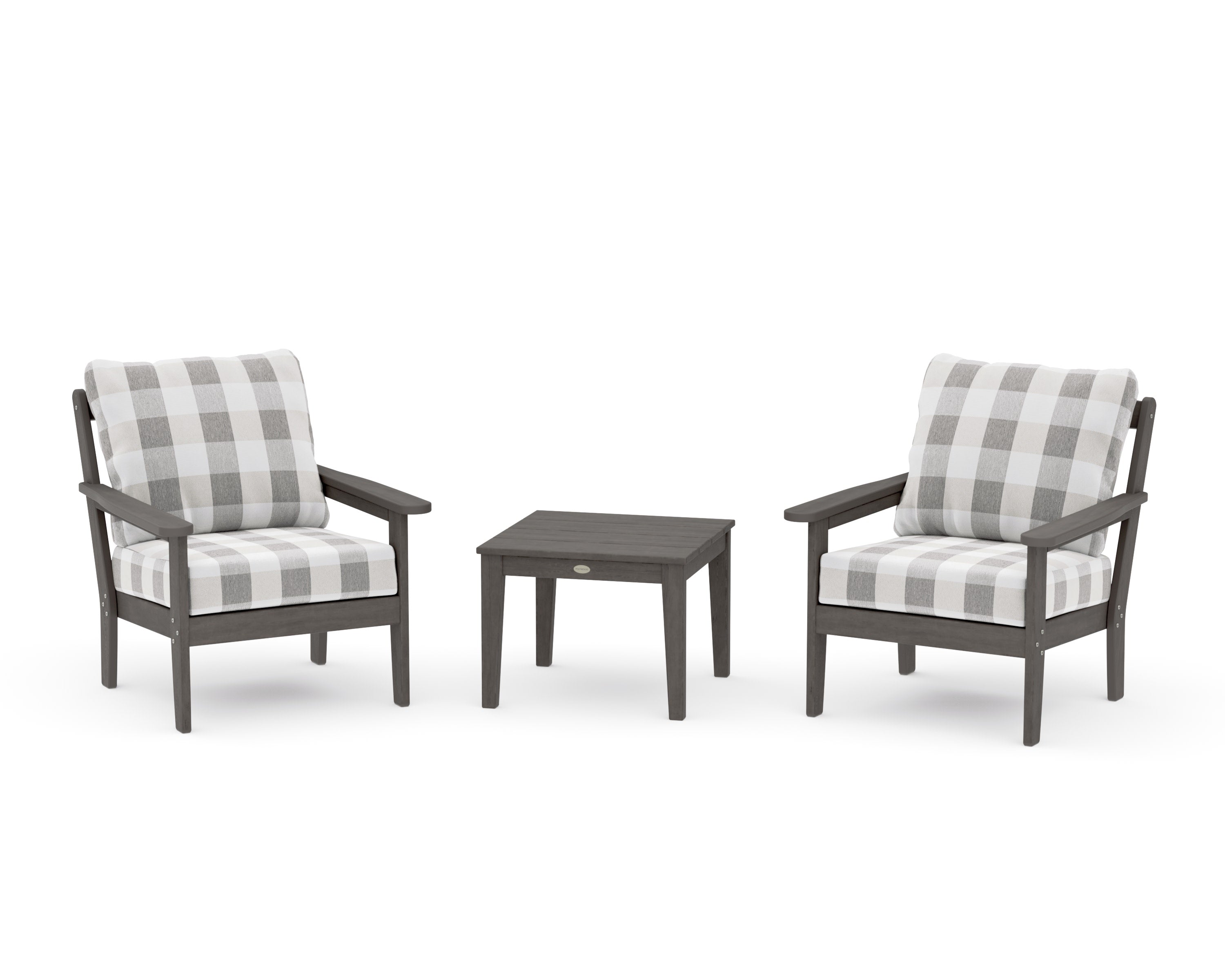 Cottage 3-Piece Deep Seating Set in Driftwood / Buffalo Plaid Grey Mist