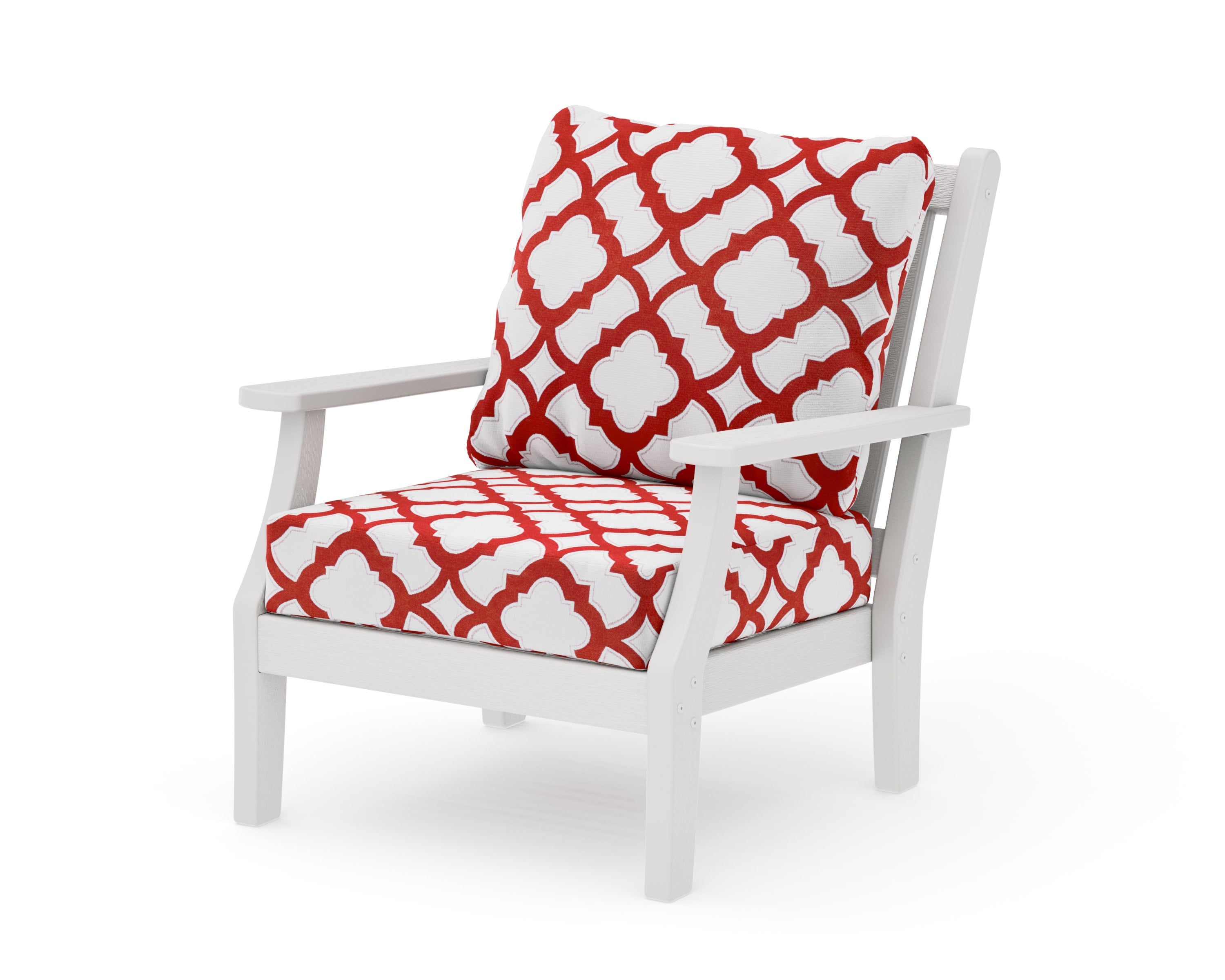 Wovendale Deep Seating Chair in Vintage White / Trellis Crimson