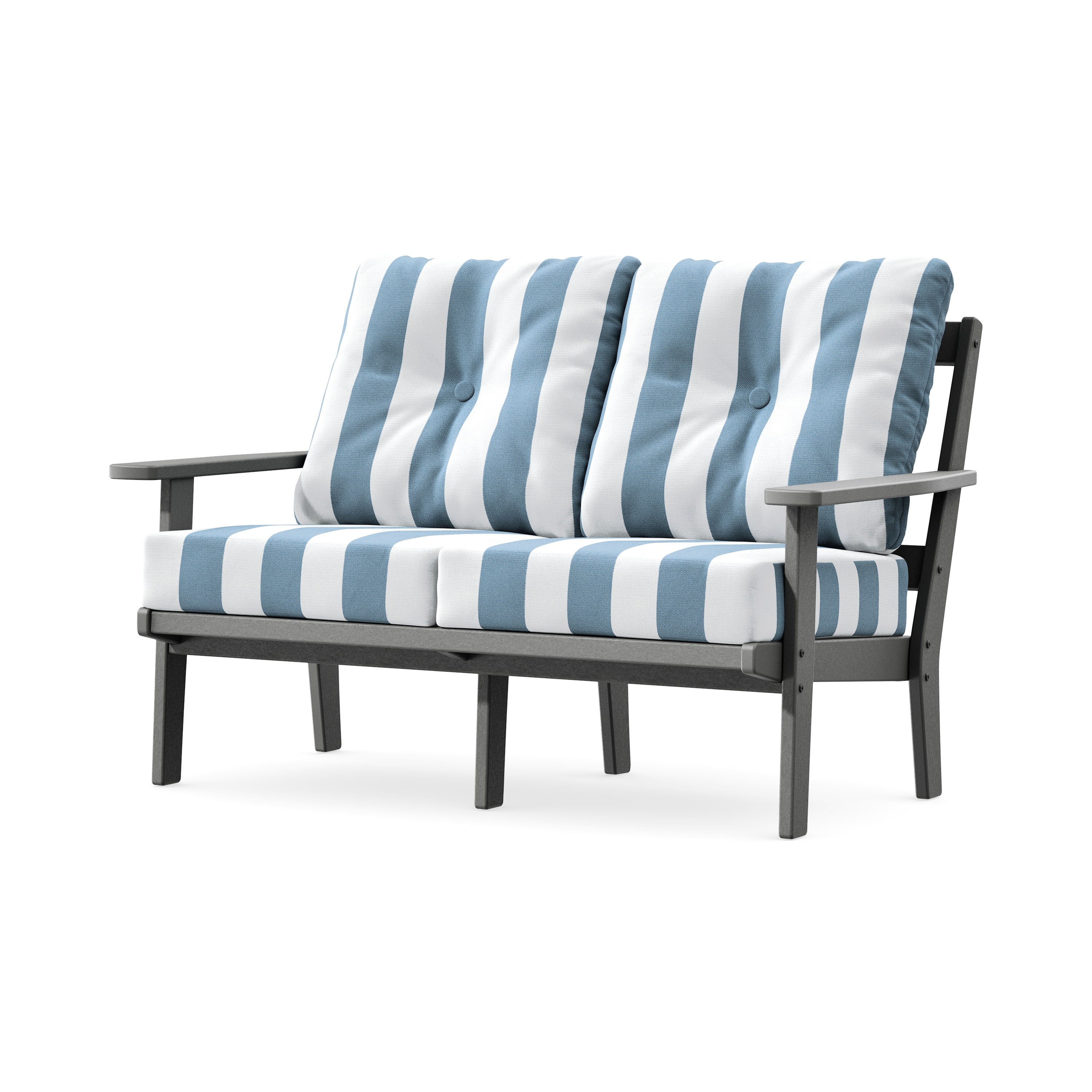 Prairie Deep SeatingLoveseat in Slate Grey / Cabana Stripe Sky Blue