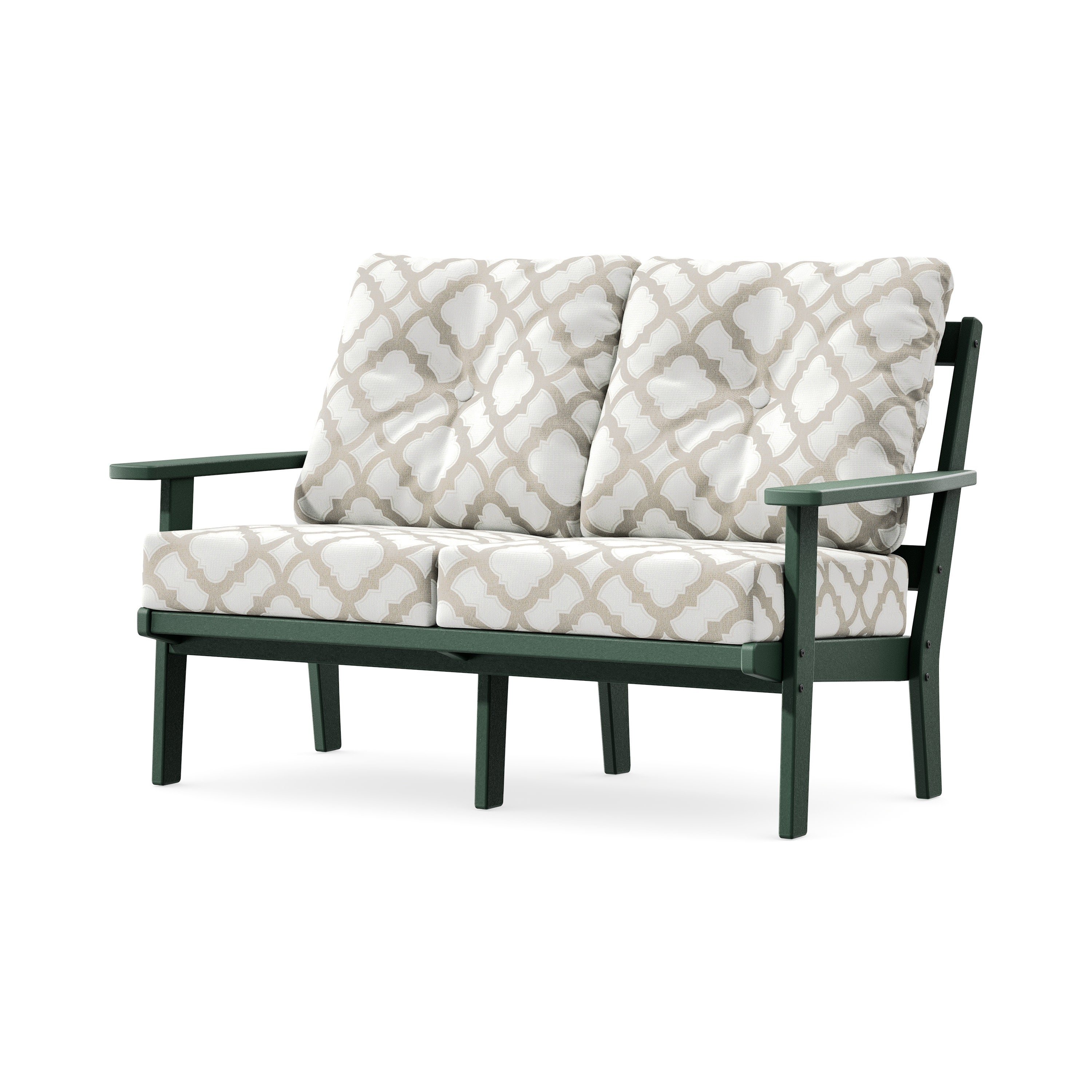 Prairie Deep SeatingLoveseat in Green / Trellis Dune Burlap