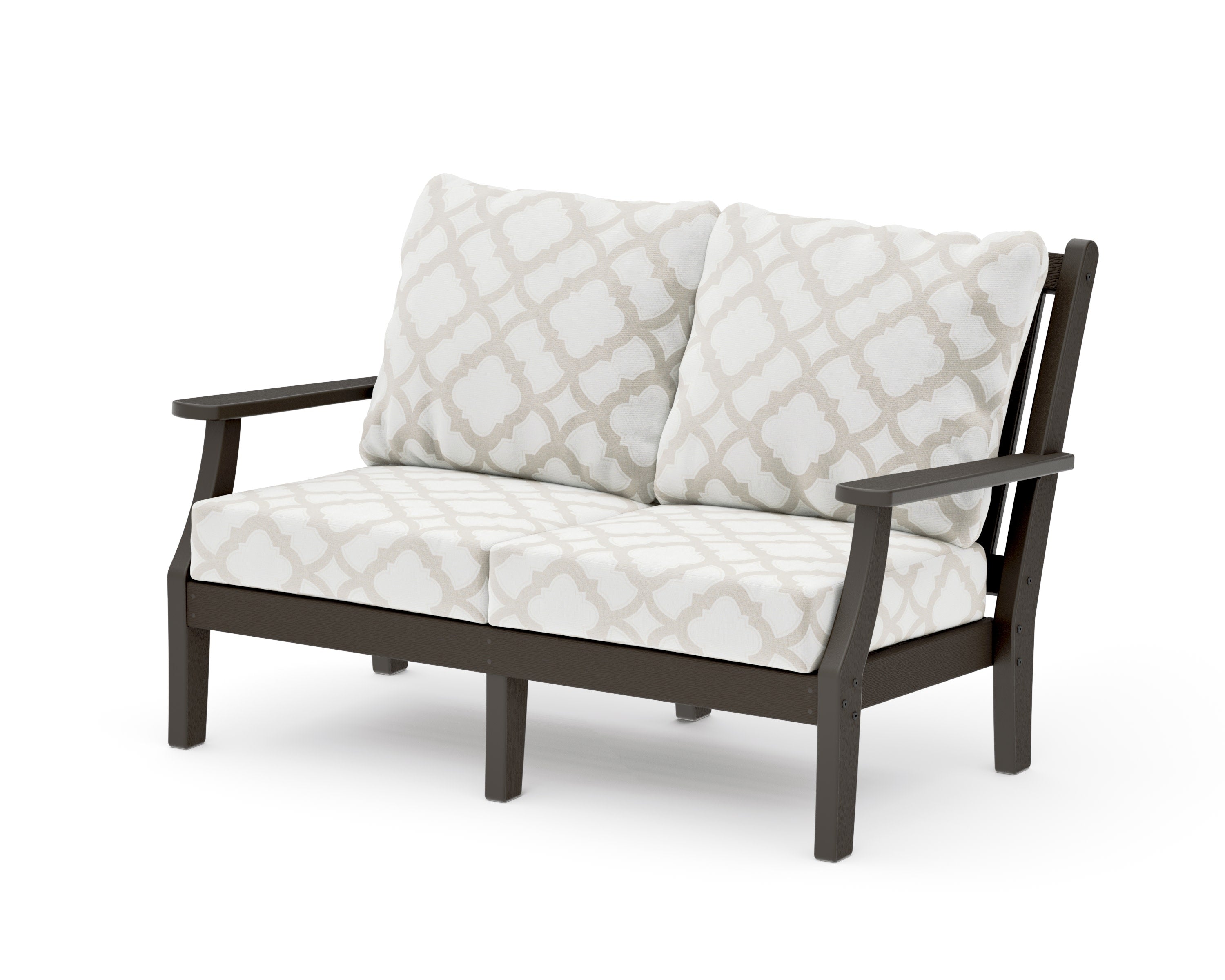 Wovendale Deep Seating Loveseat in Vintage Coffee / Trellis Dune Burlap