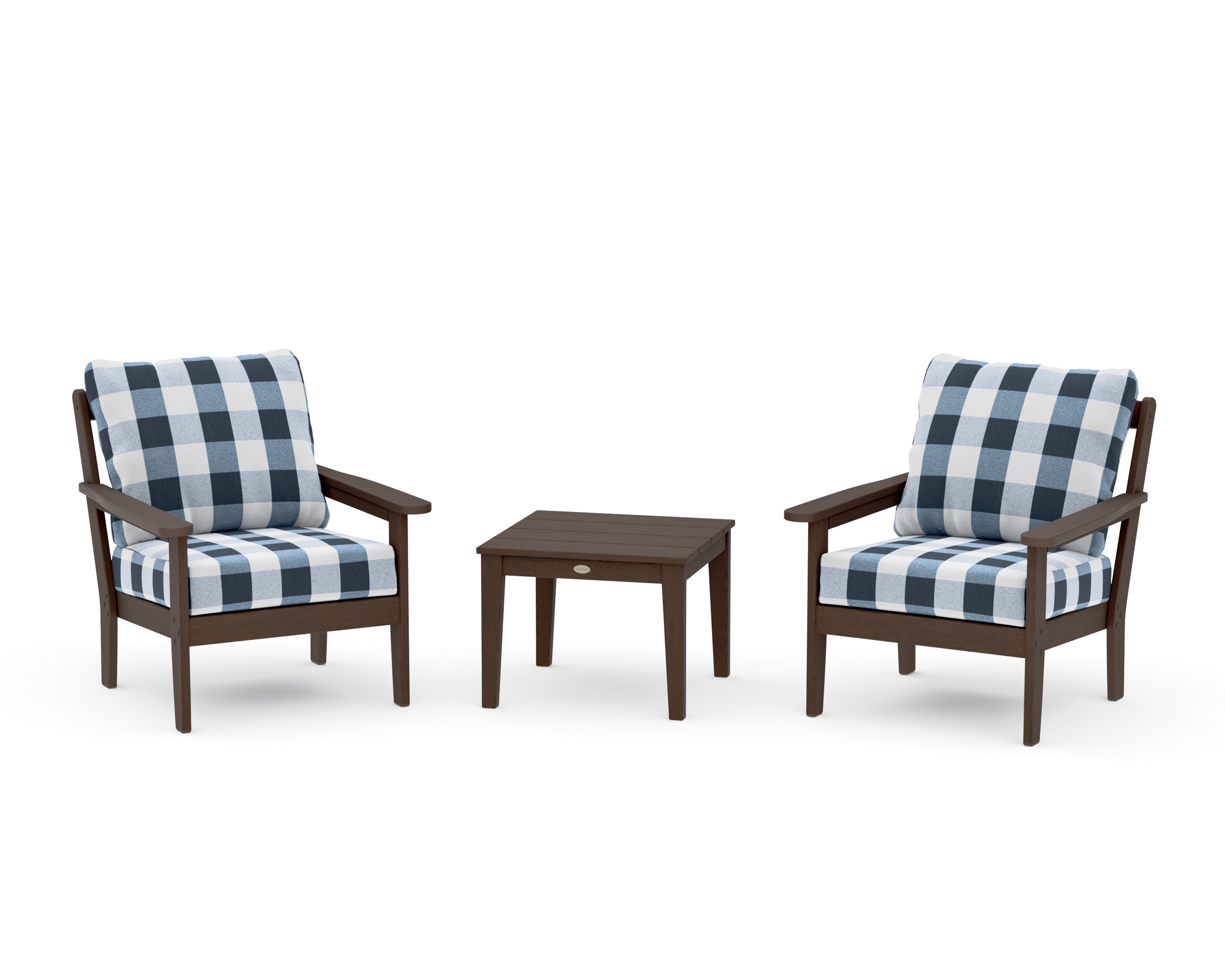 Cottage 3-Piece Deep Seating Set in Kona / Buffalo Plaid Marine Indigo