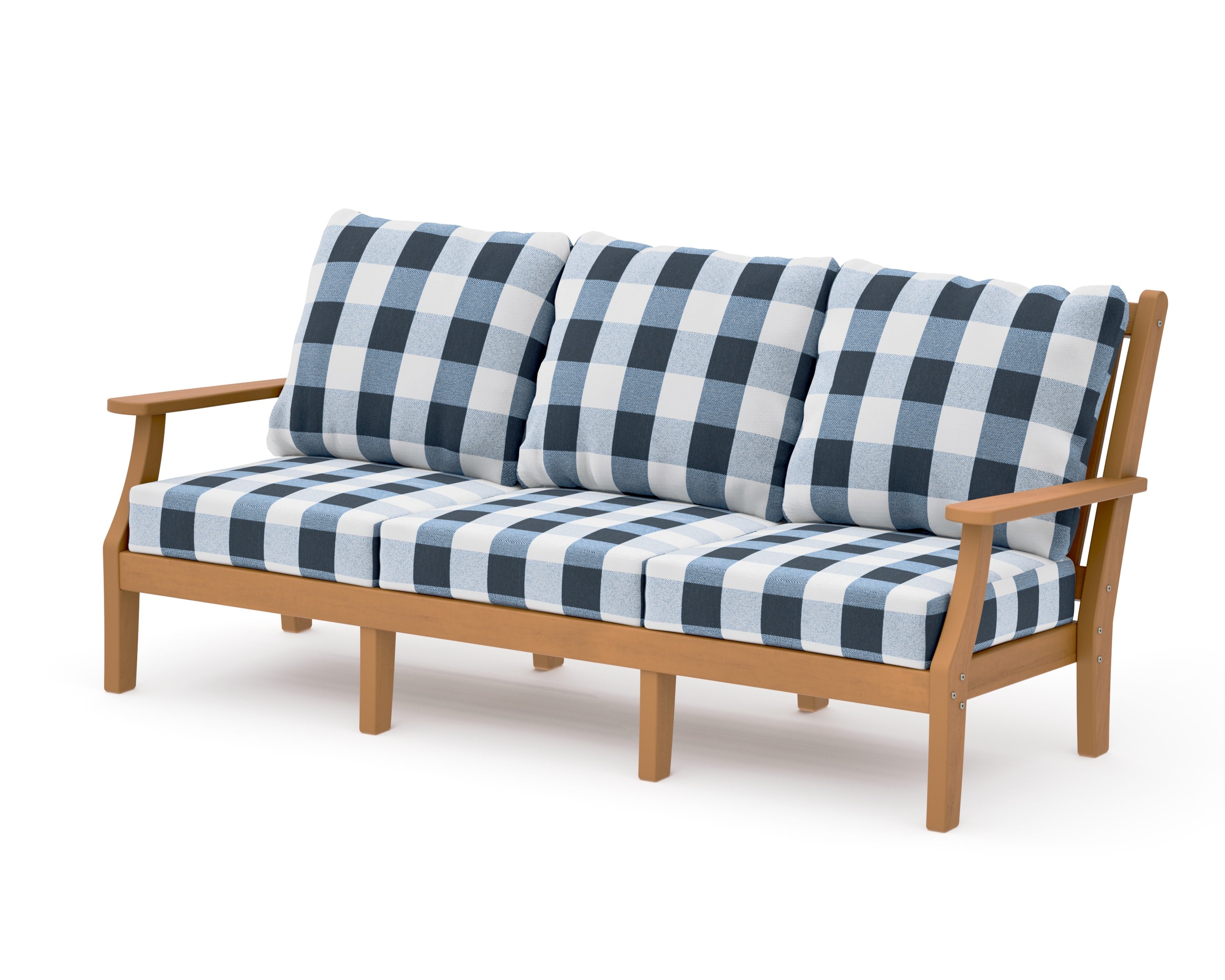Wovendale Deep Seating Sofa in Natural / Buffalo Plaid Marine Indigo
