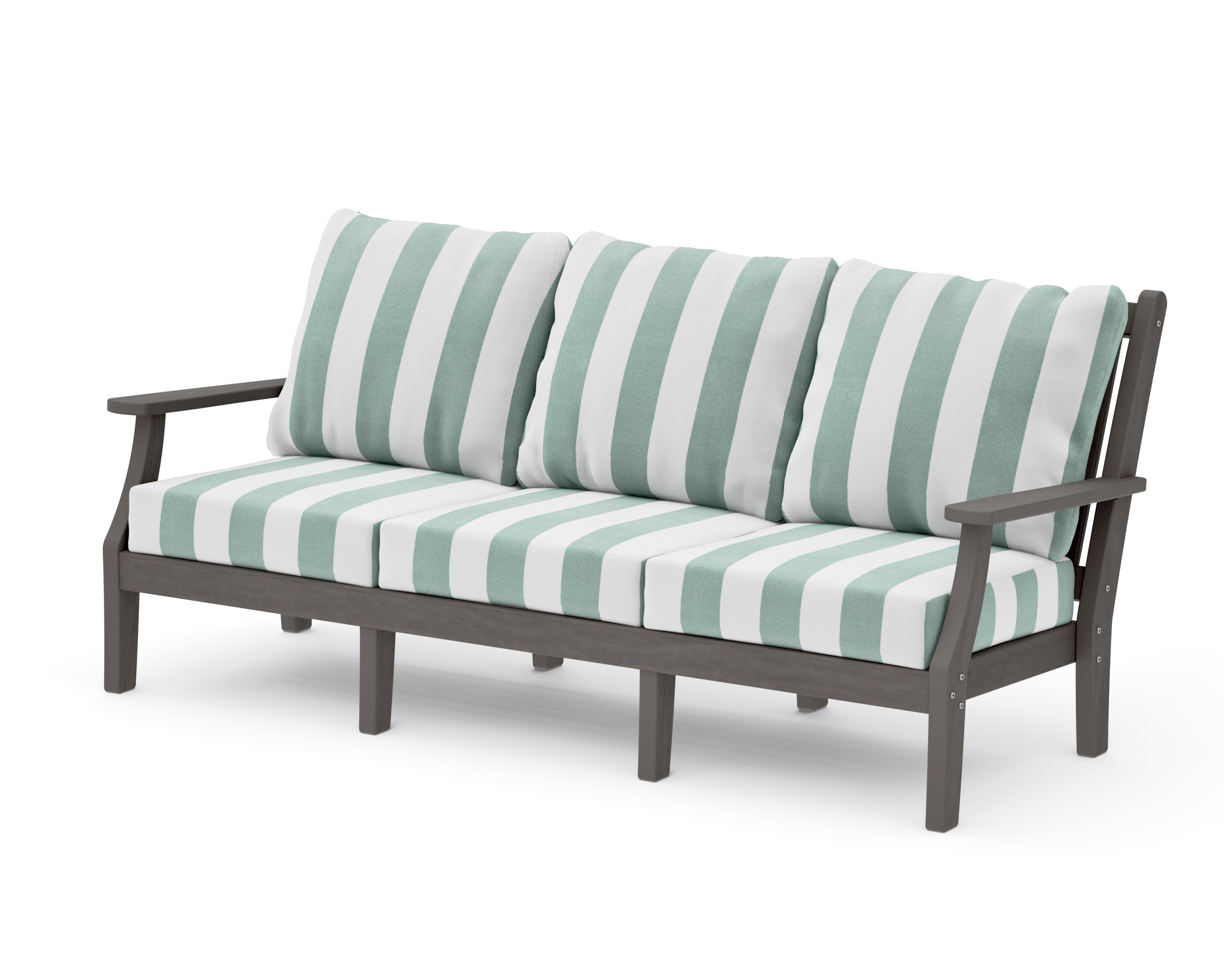 Wovendale Deep Seating Sofa in Driftwood / Cabana Stripe Glacier Spa