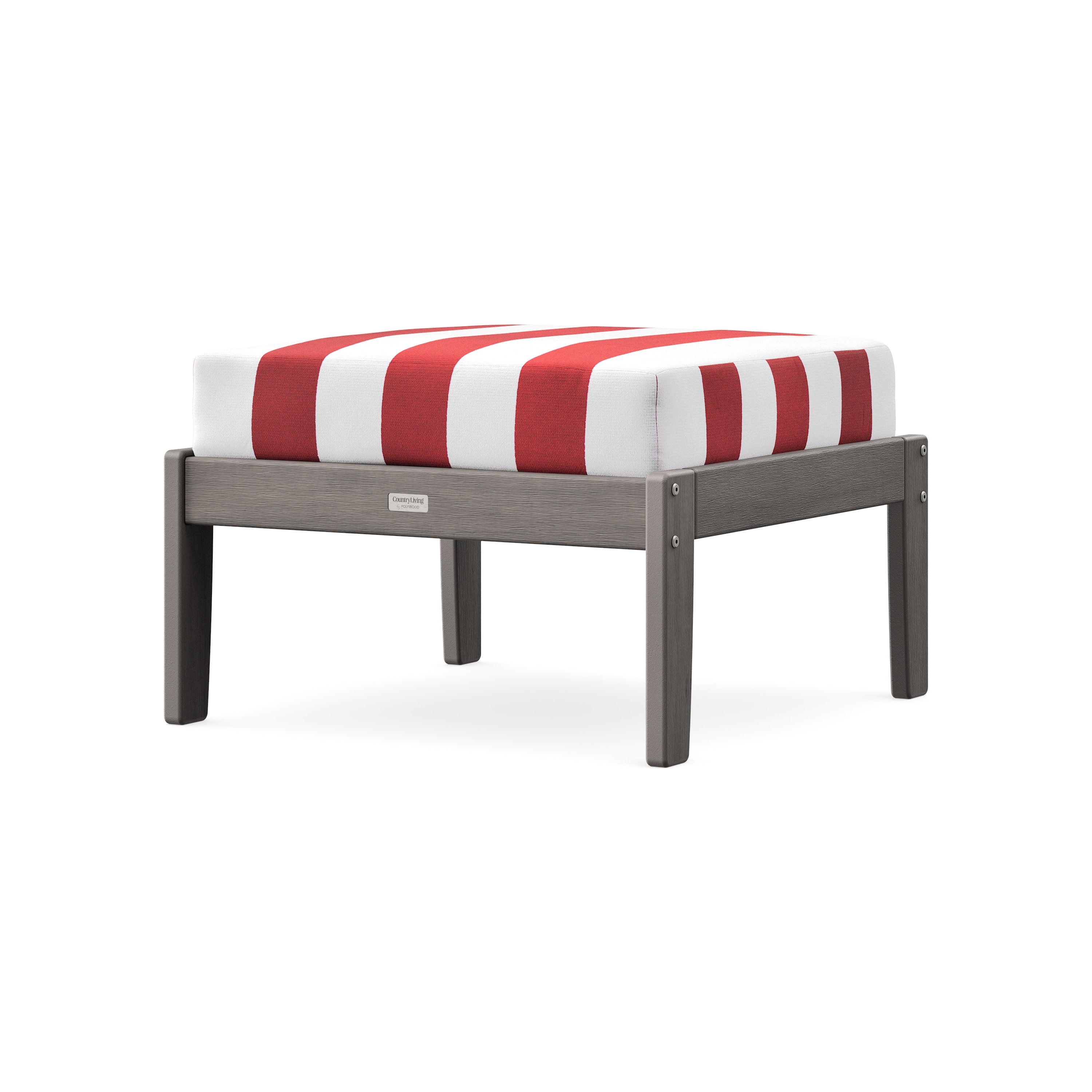 Cottage Deep Seating Ottoman in Driftwood / Cabana Stripe Crimson