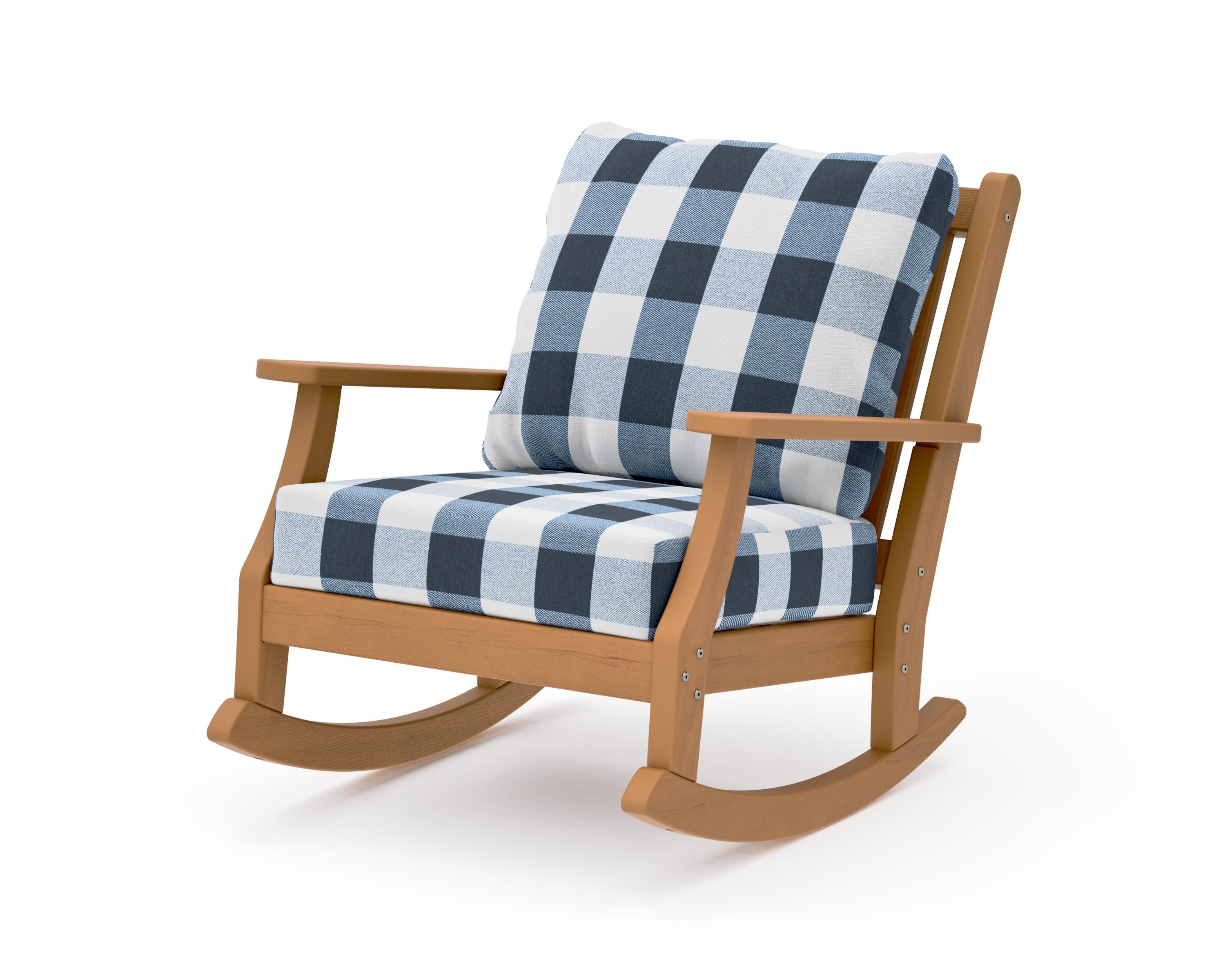 Wovendale Deep Seating Rocking Chair in Natural / Buffalo Plaid Marine Indigo