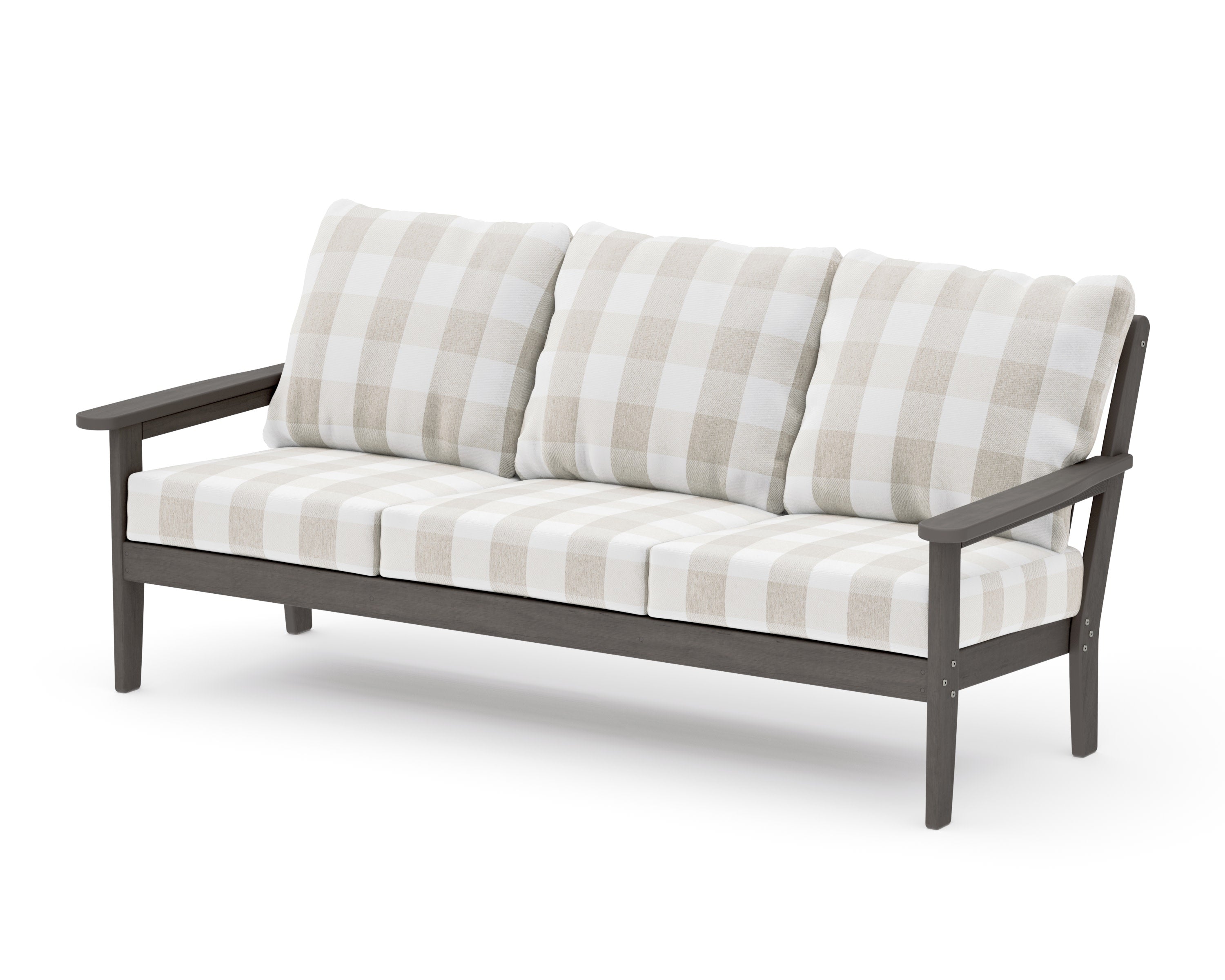 Cottage Deep Seating Sofa in Driftwood / Buffalo Plaid Dune Burlap