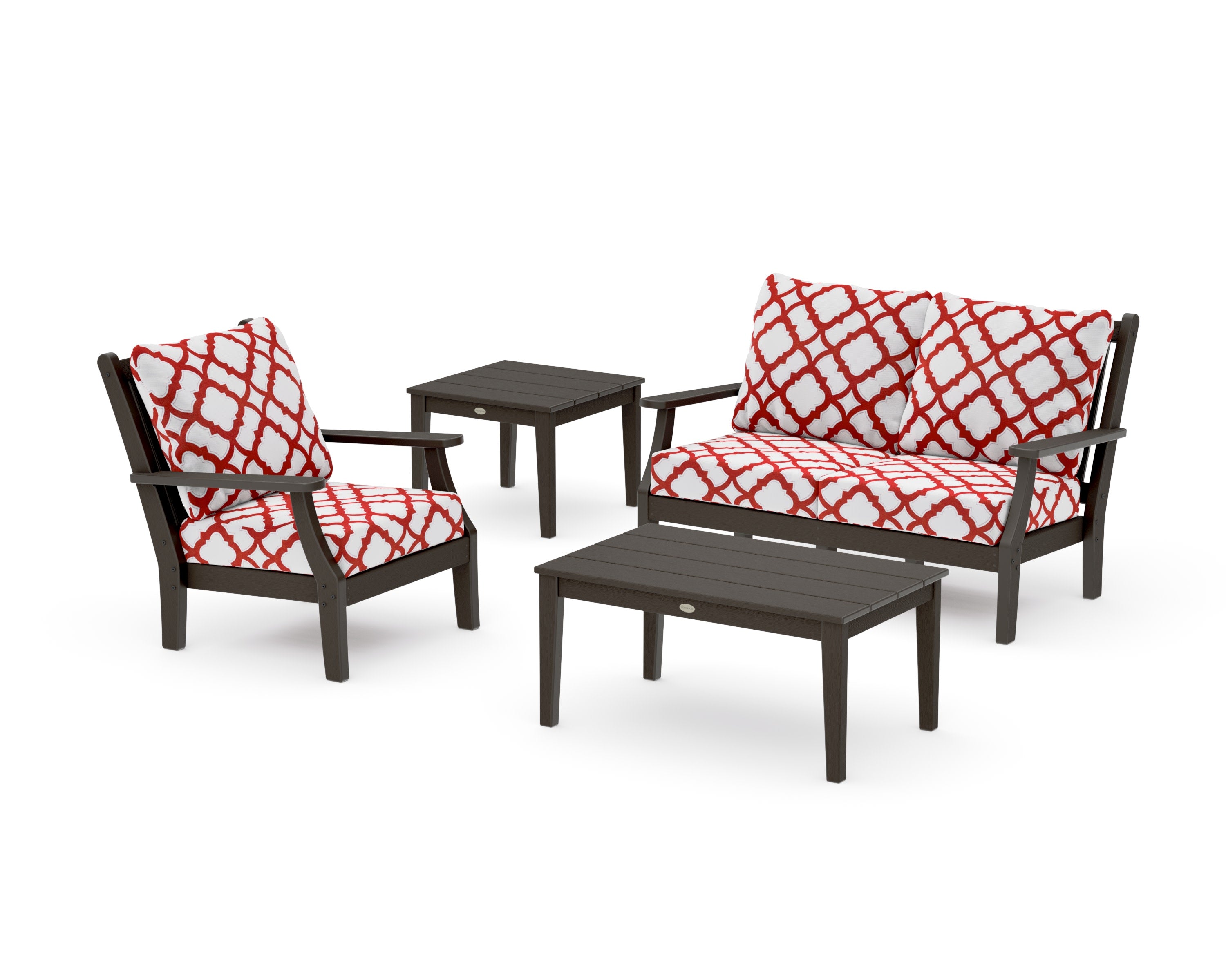 Wovendale 4-Piece Deep Seating Set in Vintage Coffee / Trellis Crimson